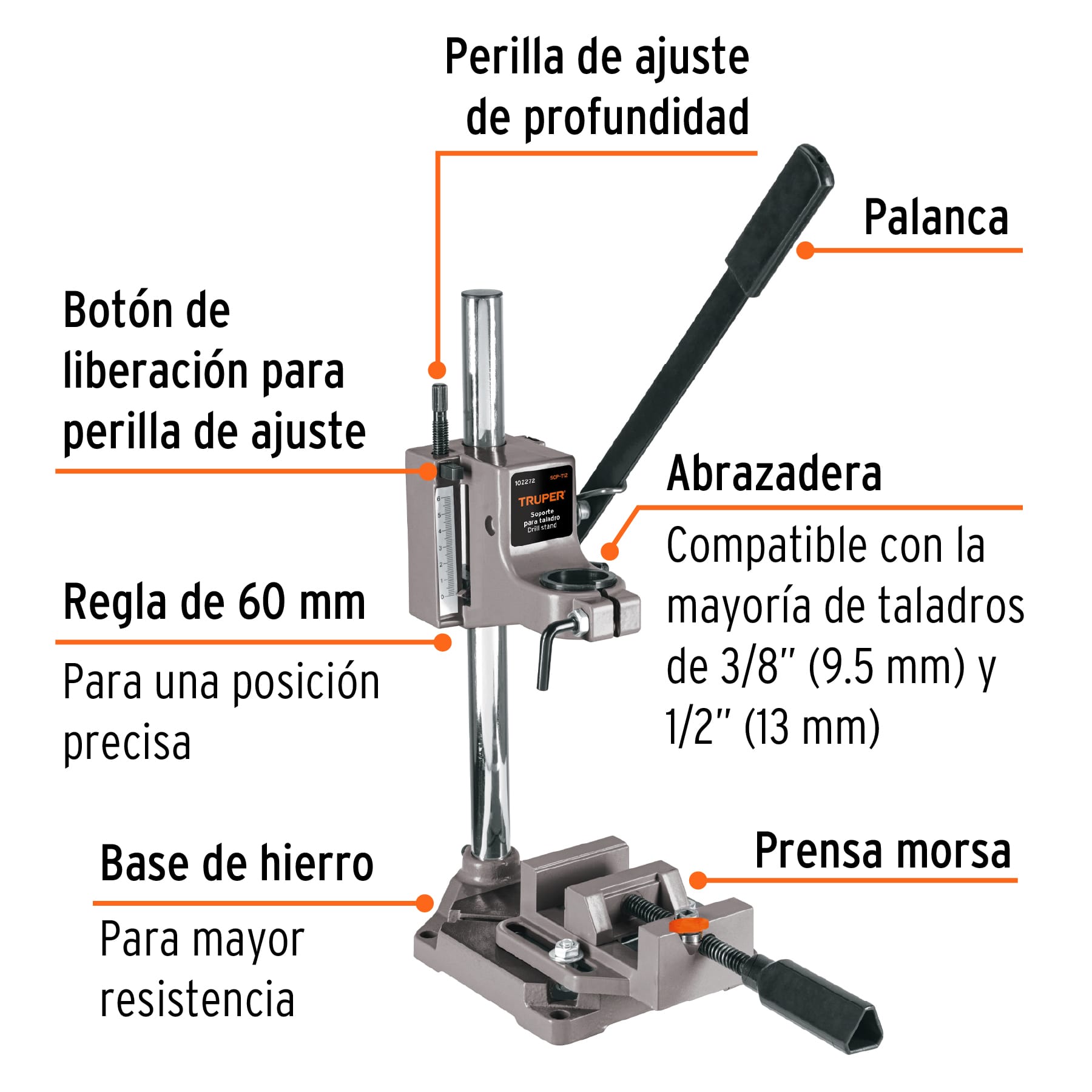 Soporte vertical para taladro 3/8"-1/2", TRUPER