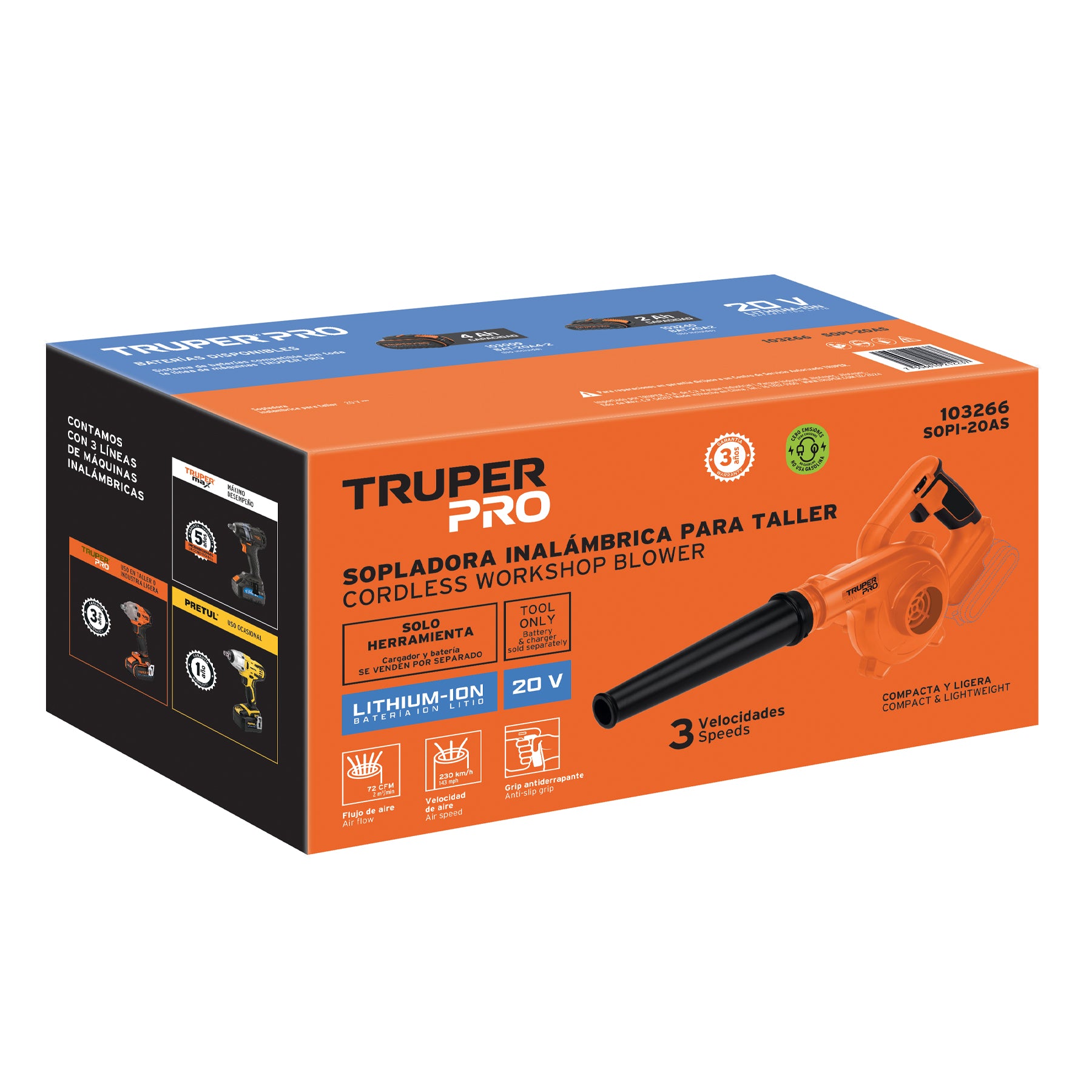Sopladora para taller, 20V, sin accesorios, TRUPER PRO