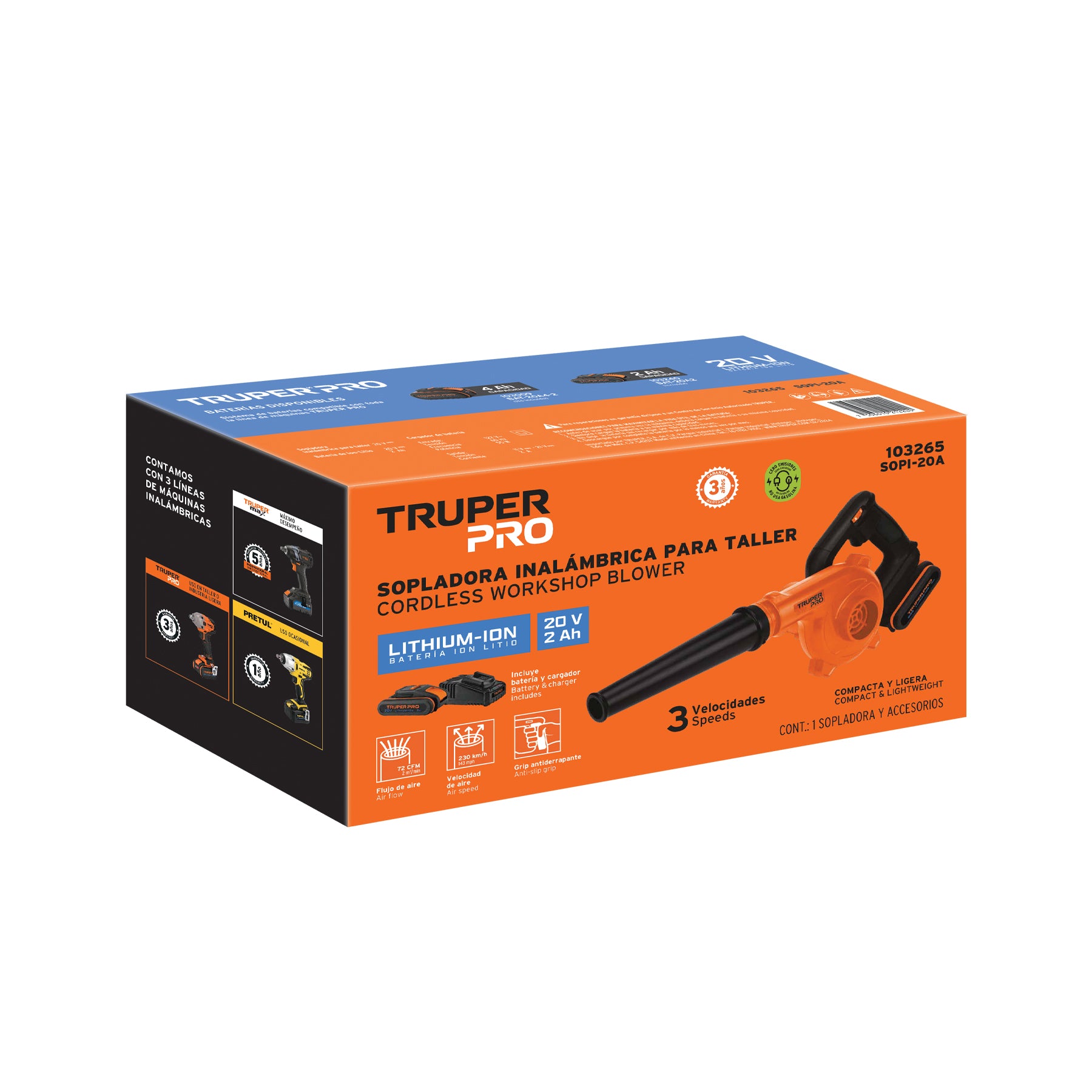 Sopladora para taller, 20V, 1 batería 2Ah, TRUPER PRO