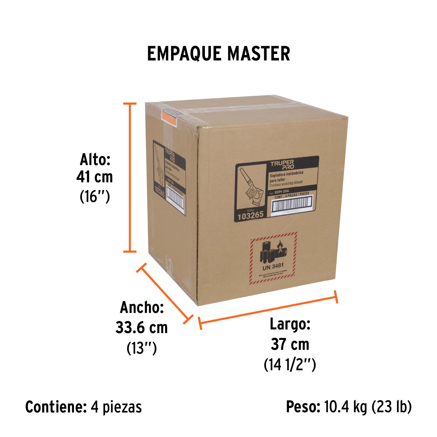 Sopladora para taller, 20V, 1 batería 2Ah, TRUPER PRO - Empaque