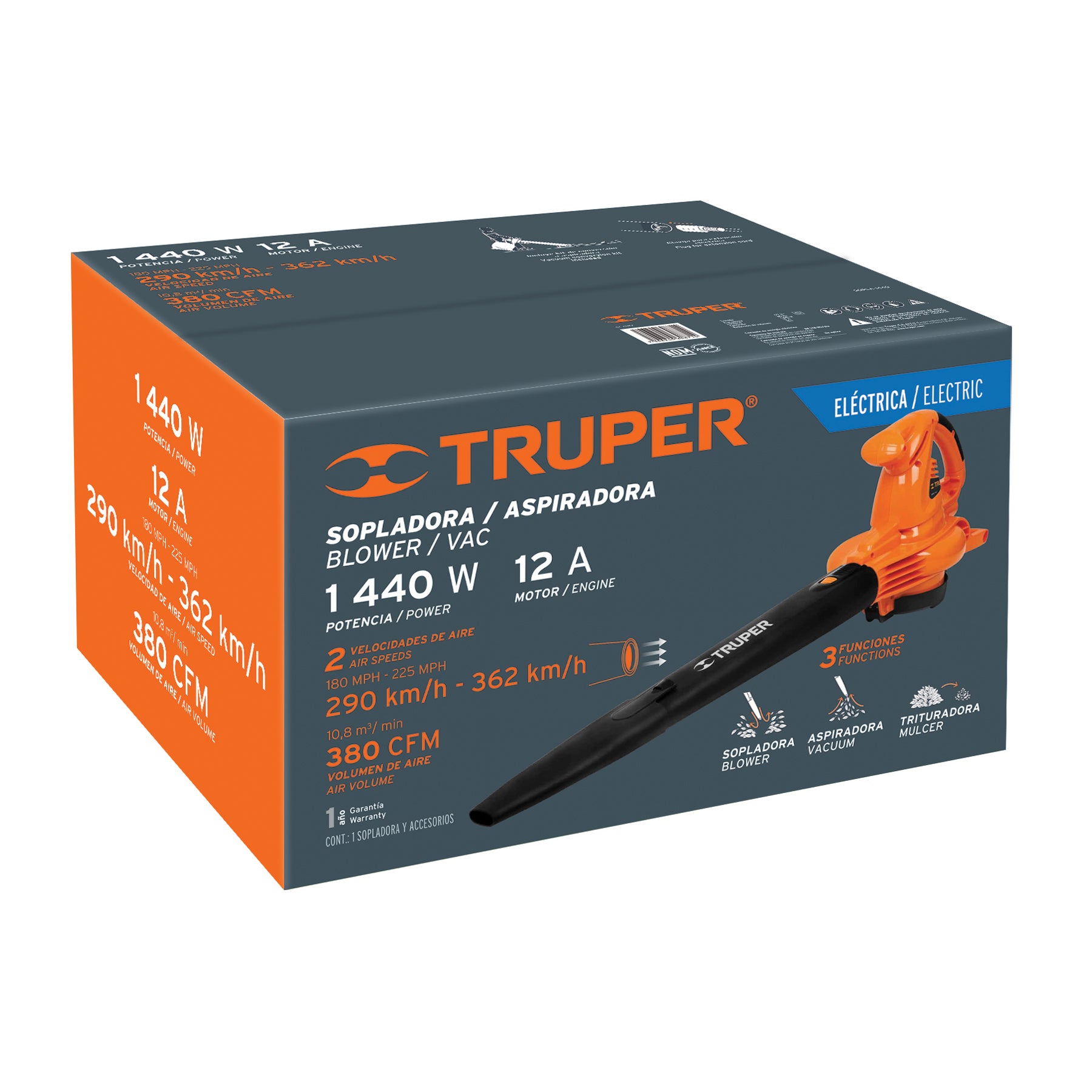 Sopladora/Aspiradora 1,440 W, con bolsa recolectora, TRUPER