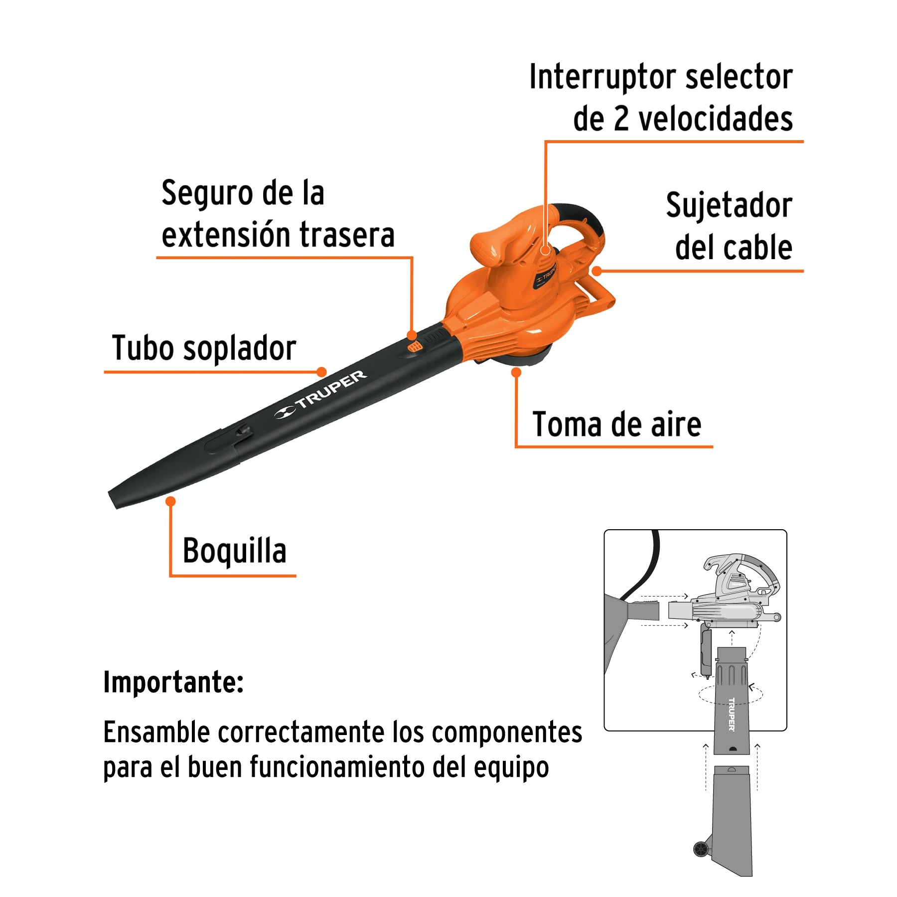 Sopladora/Aspiradora 1,440 W, con bolsa recolectora, TRUPER