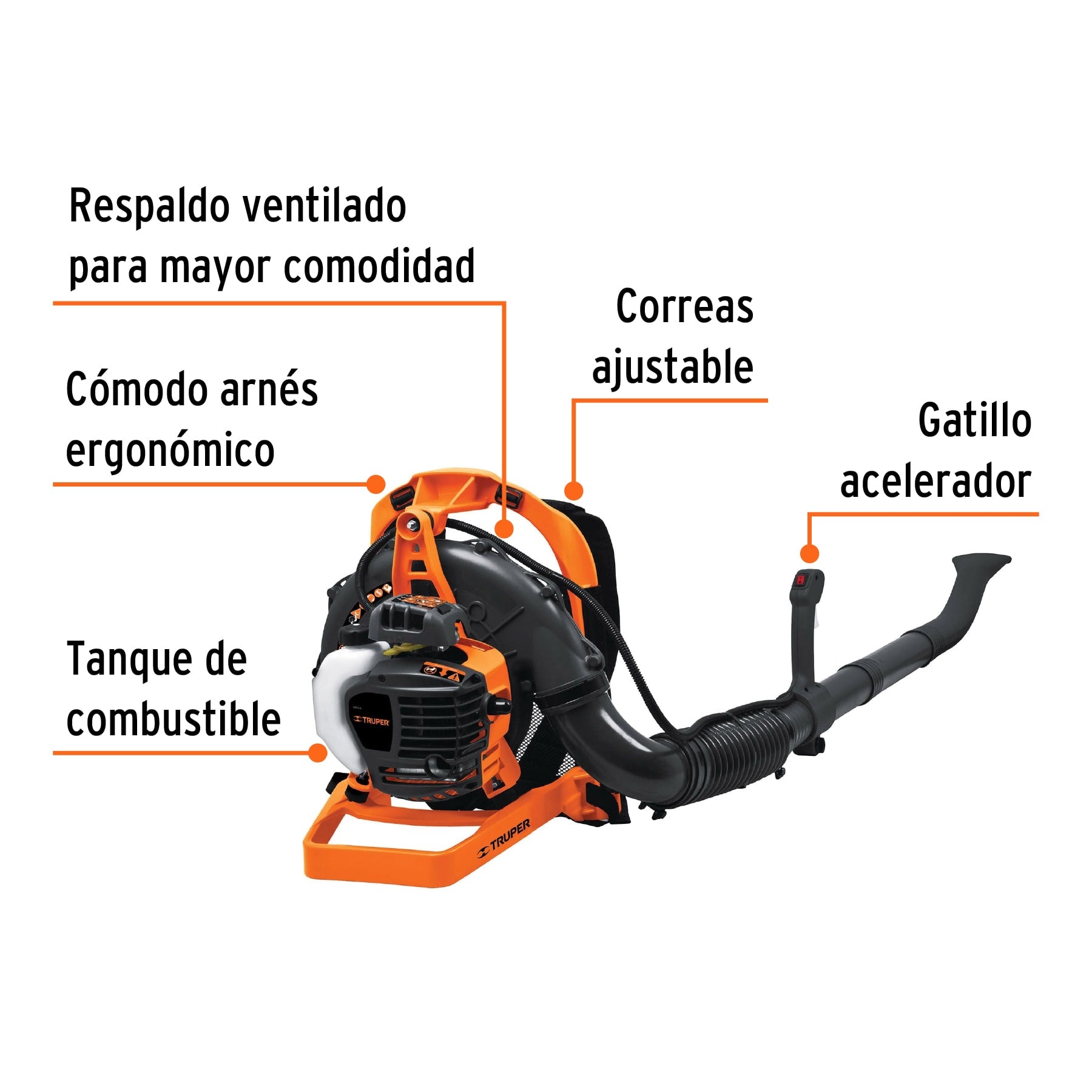 Sopladora con motor de 26cc a gasolina, tipo mochila, TRUPER