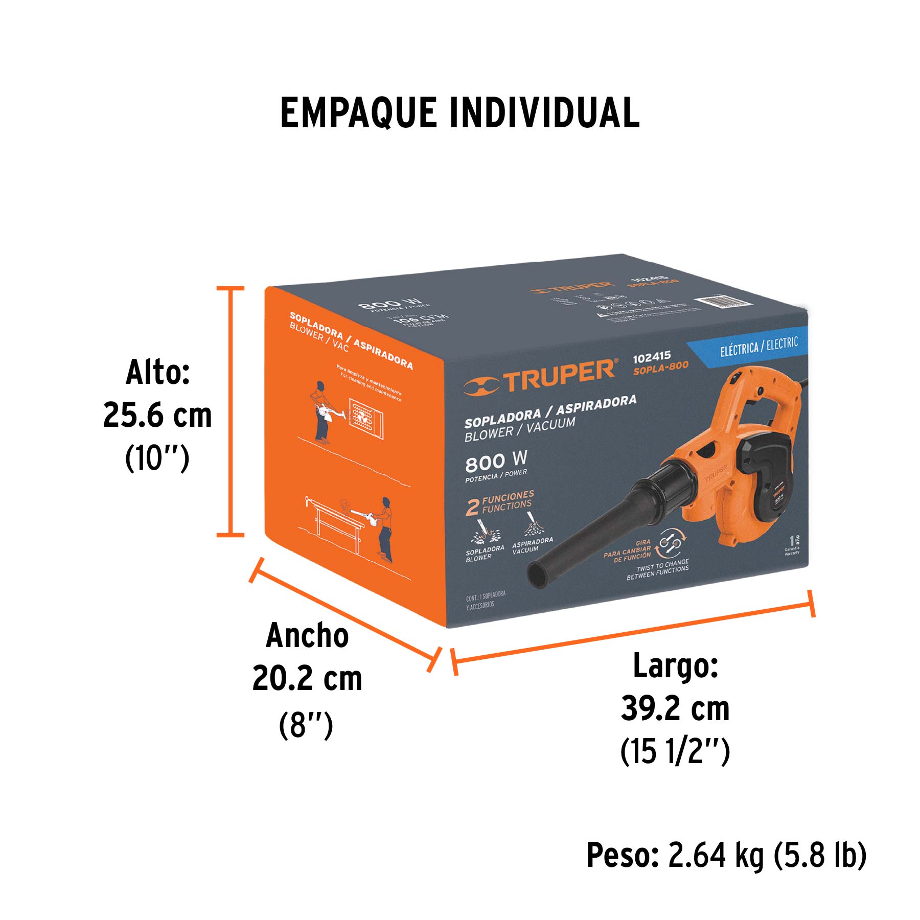 Sopladora/Aspiradora eléctrica 800 W, TRUPER - Empaque