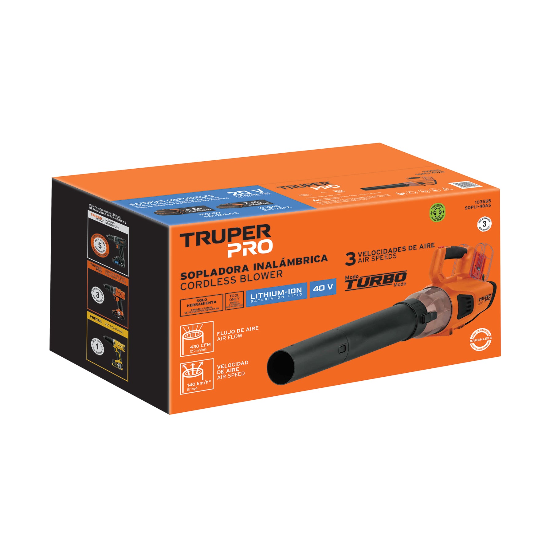Sopladora inalámbrica 40V, sin accesorios, TRUPER PRO