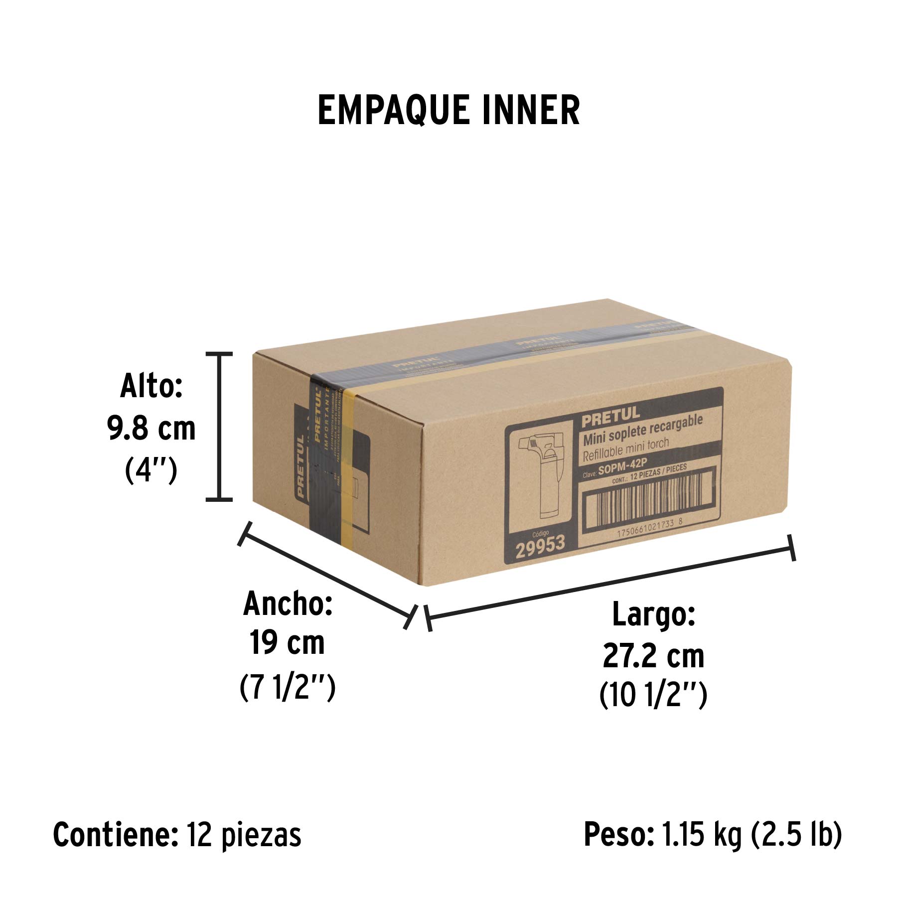 Mechero recargable de 42 ml para flamear alimentos, PRETUL - Empaque