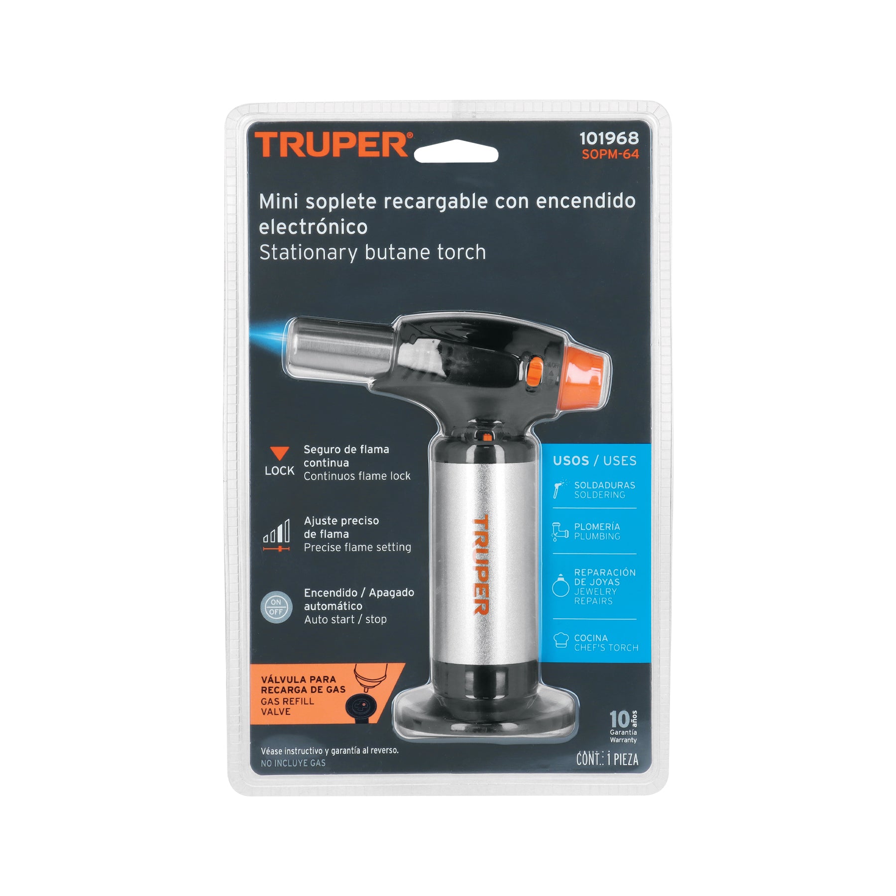 Mechero recargable de 64 ml para flamear alimentos, TRUPER