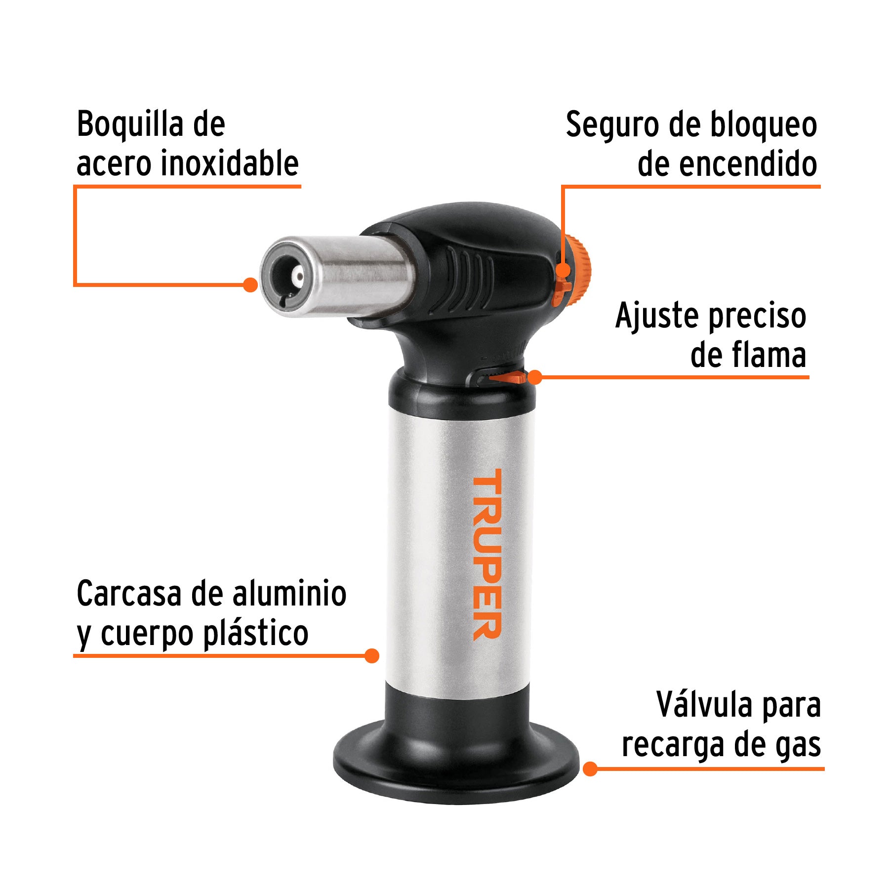 Mechero recargable de 64 ml para flamear alimentos, TRUPER