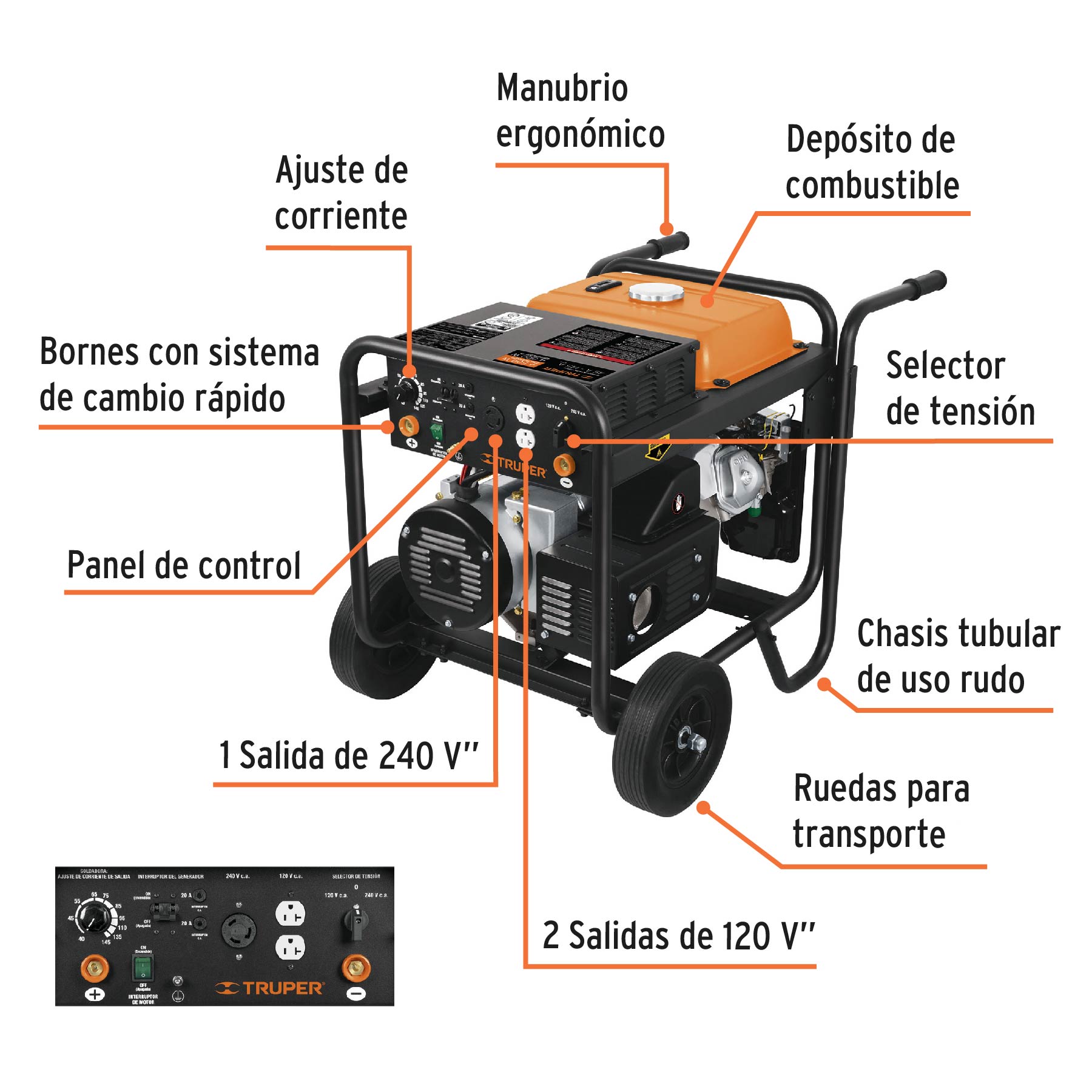 Soldadora a gasolina 145 A con generador, TRUPER