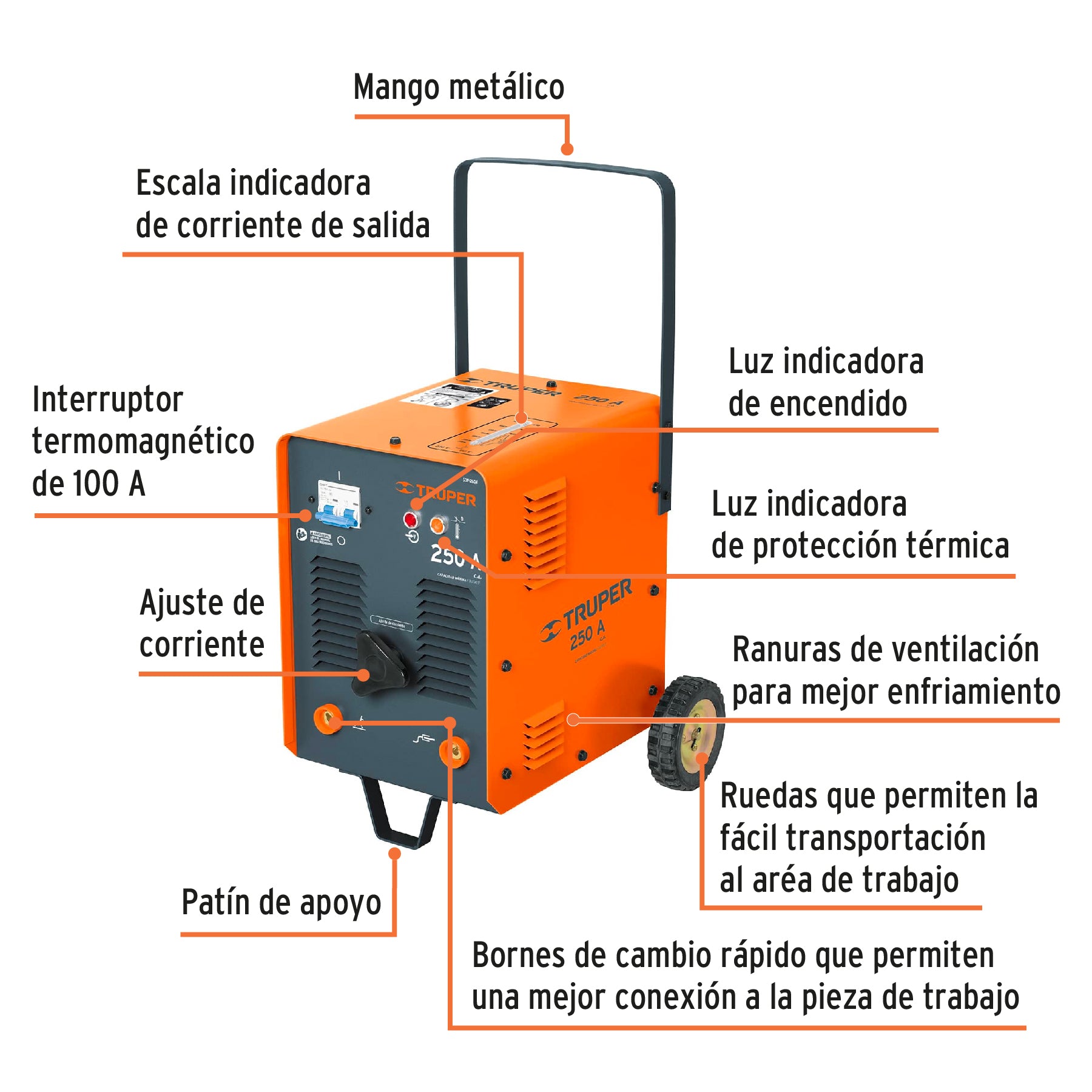 Soldadora de arco eléctrico, corriente alterna 210 A, TRUPER
