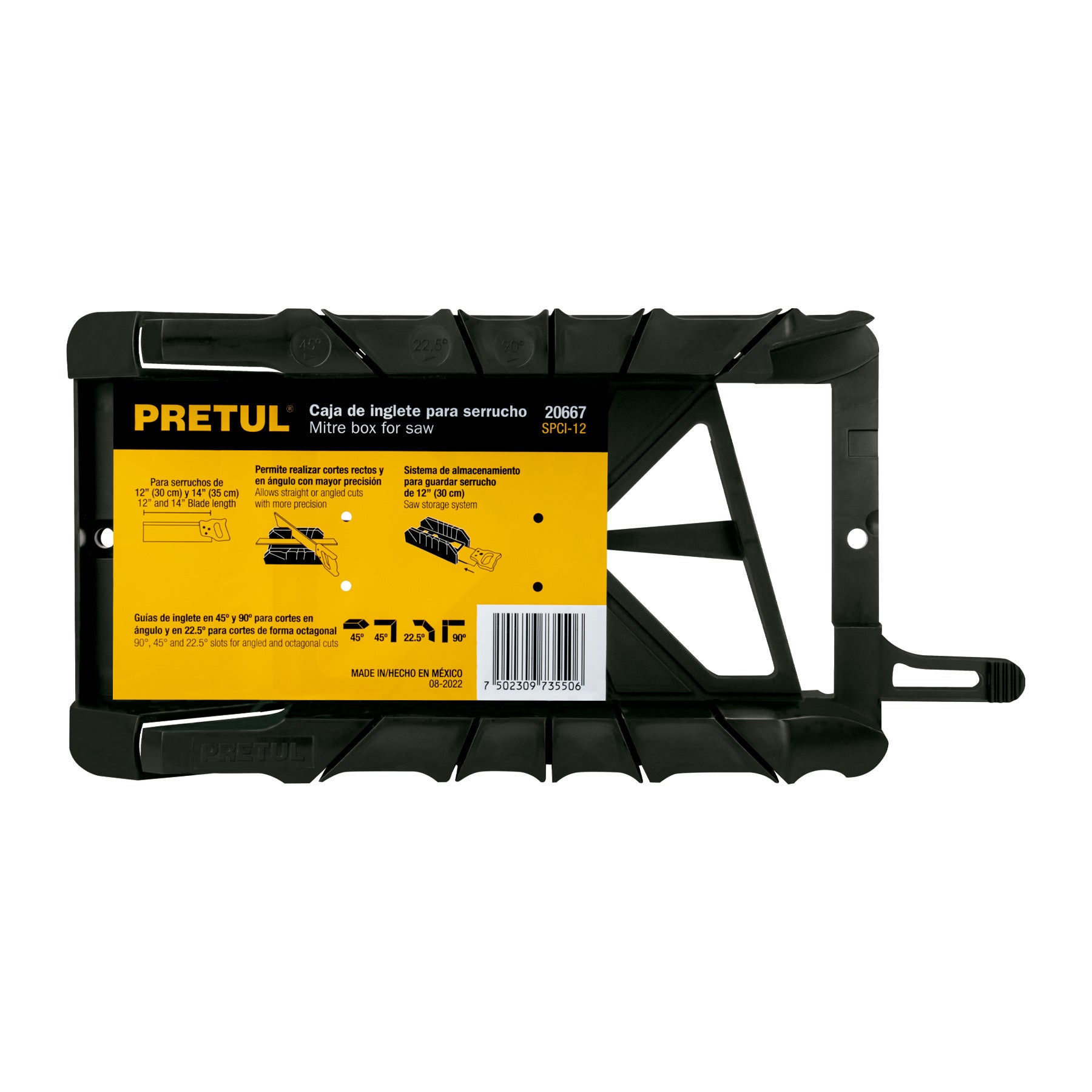 Caja de inglete para serrucho de costilla 12" y 14" PRETUL