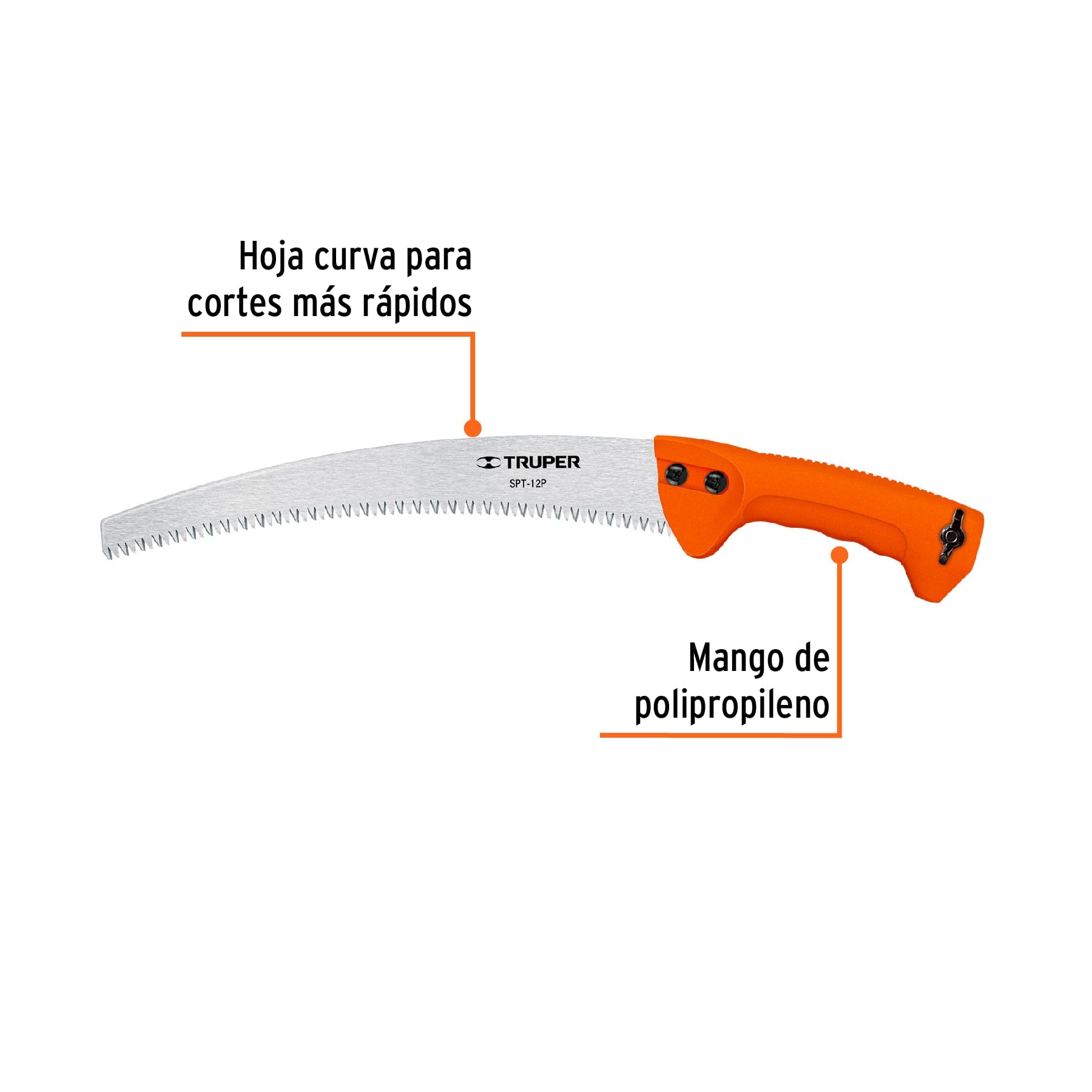 Serrucho de poda 12",hoja curva,6 DPP,mango plástico, TRUPER