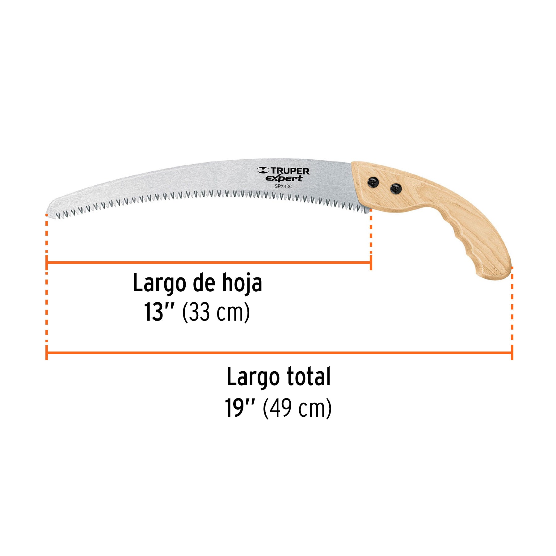 Serrucho de poda 13",hoja curva,7 DPP, mango madera, EXPERT