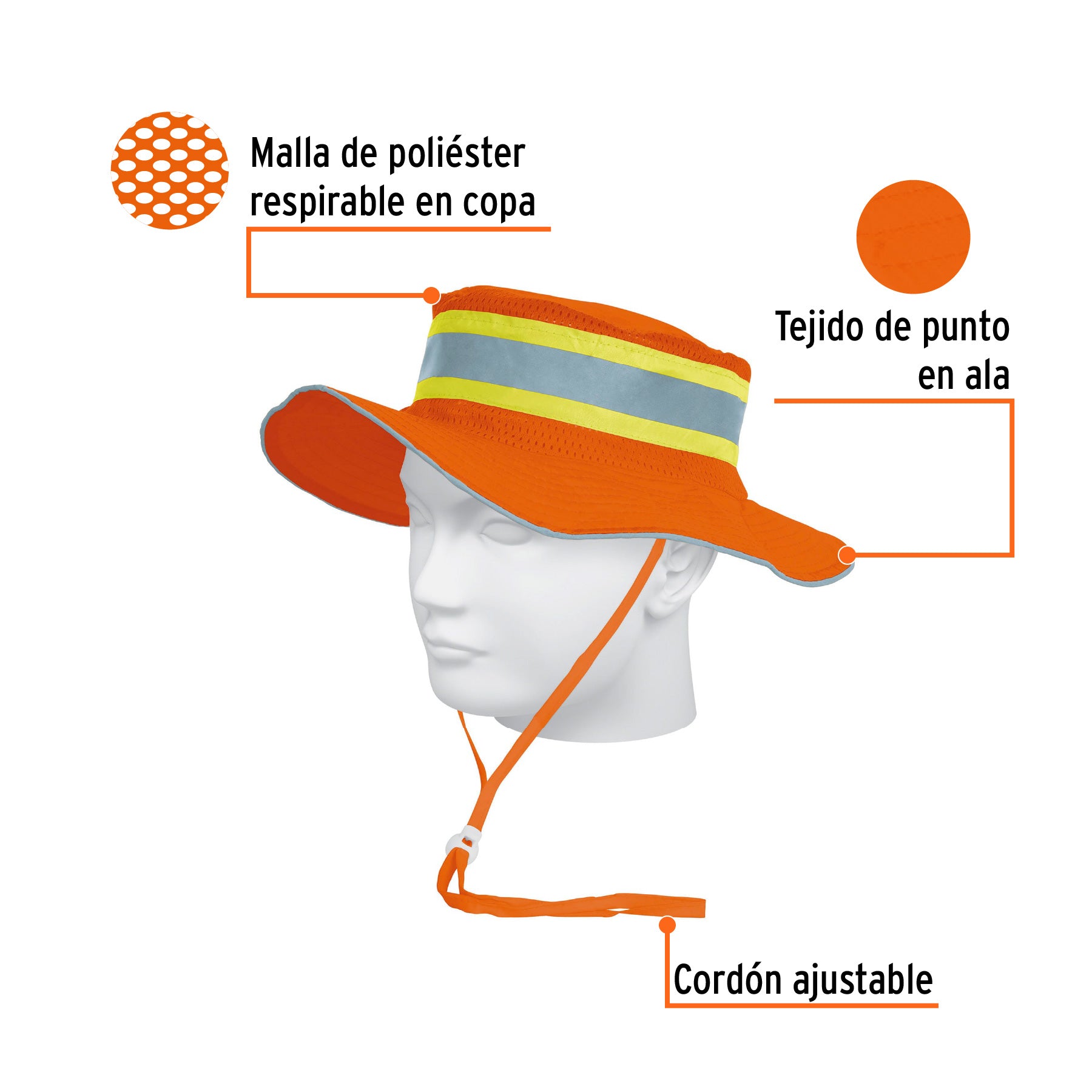 Sombrero tipo cazador naranja, alta visibilidad, TRUPER