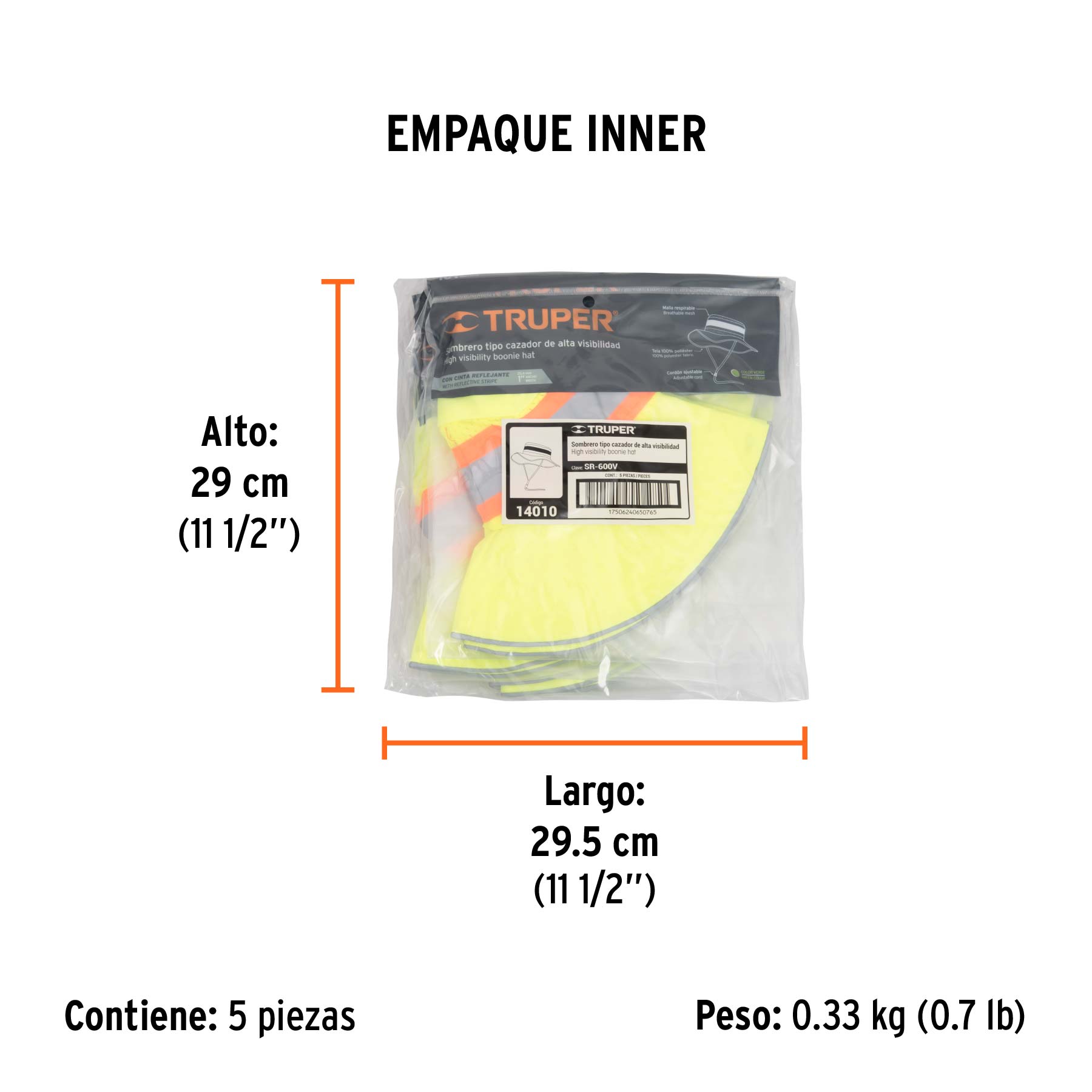 Sombrero tipo cazador verde, alta visibilidad, TRUPER - Empaque