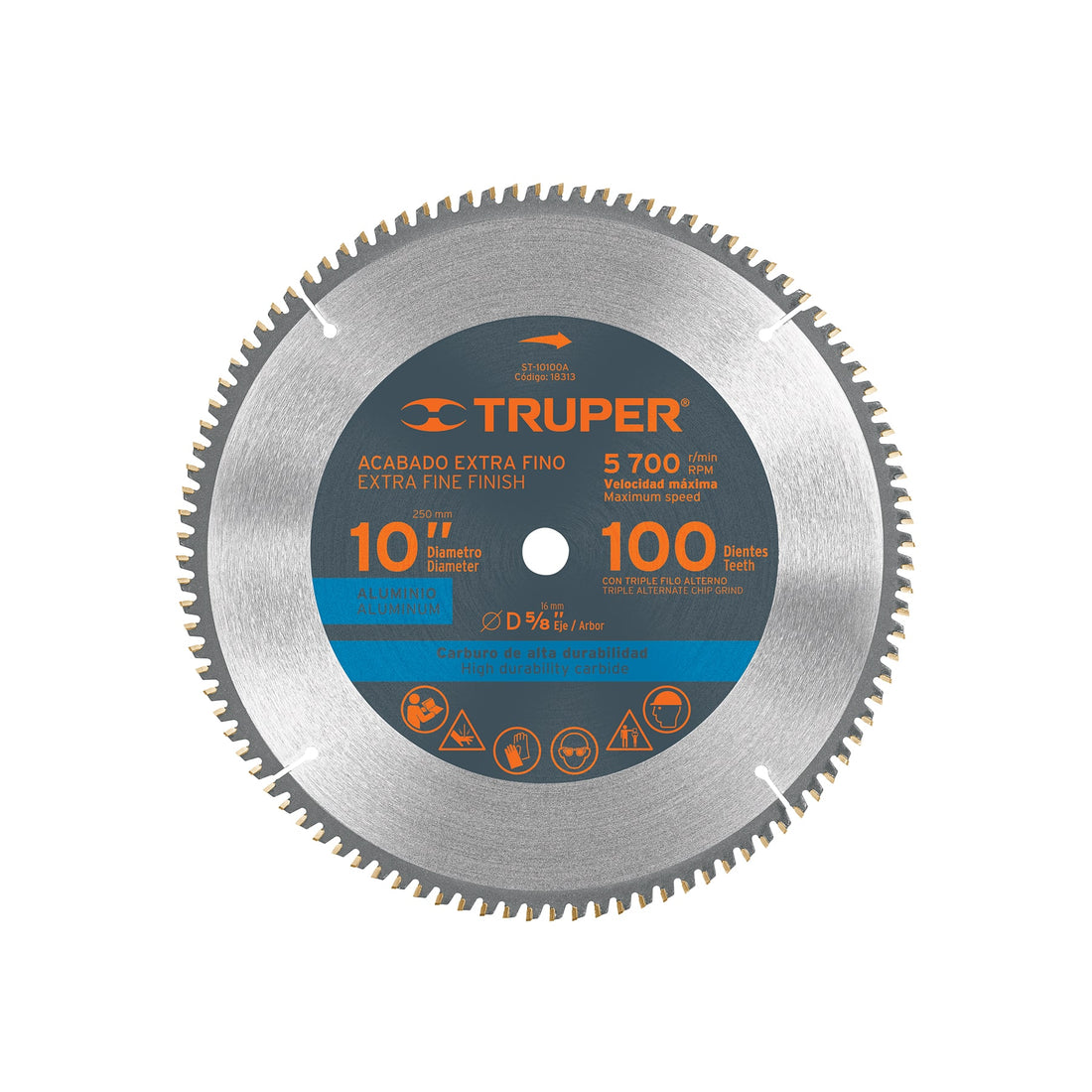Disco sierra 10" para aluminio, 100 dientes centro 5/8"