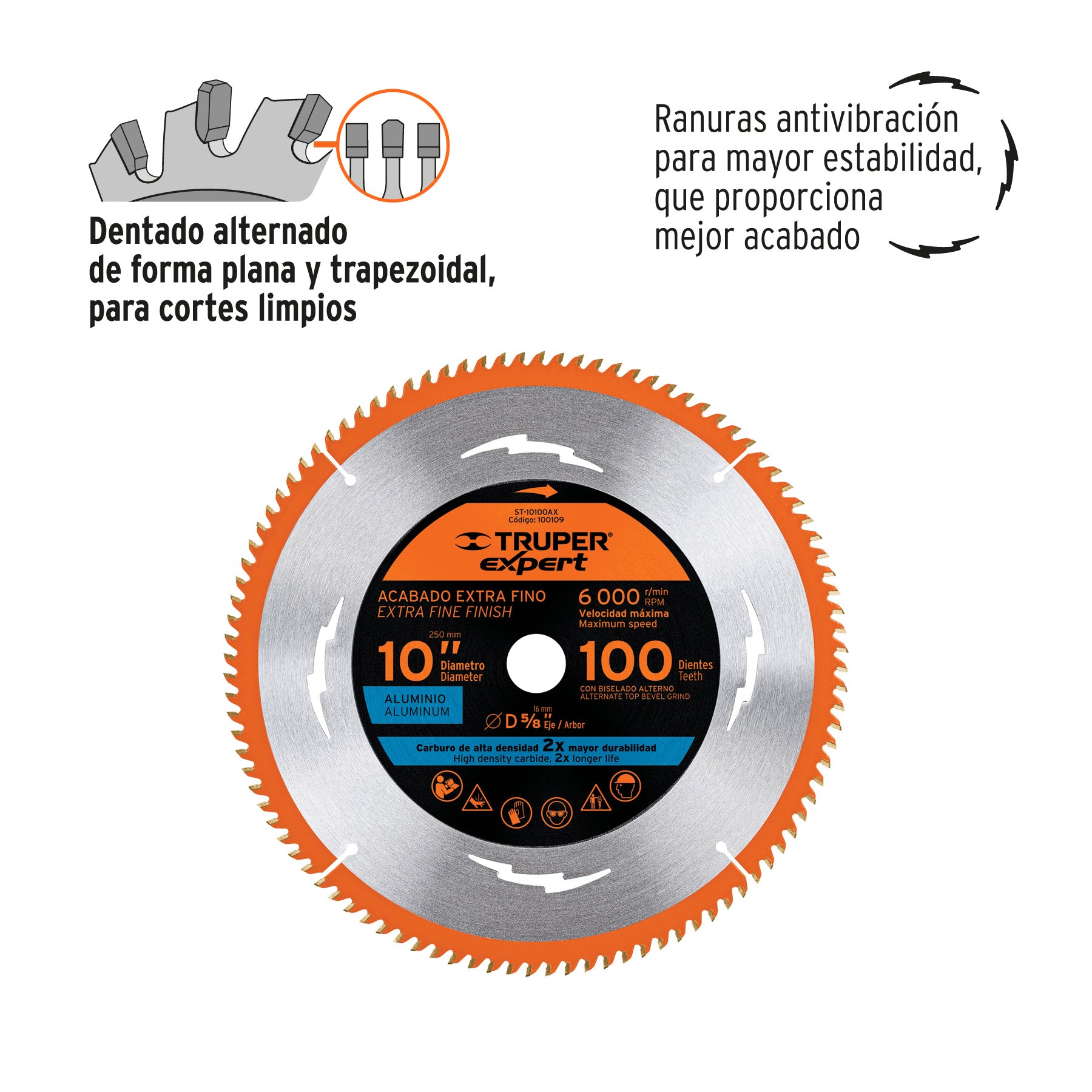 Disco sierra 10" p/aluminio, 100 dientes centro 5/8", EXPERT