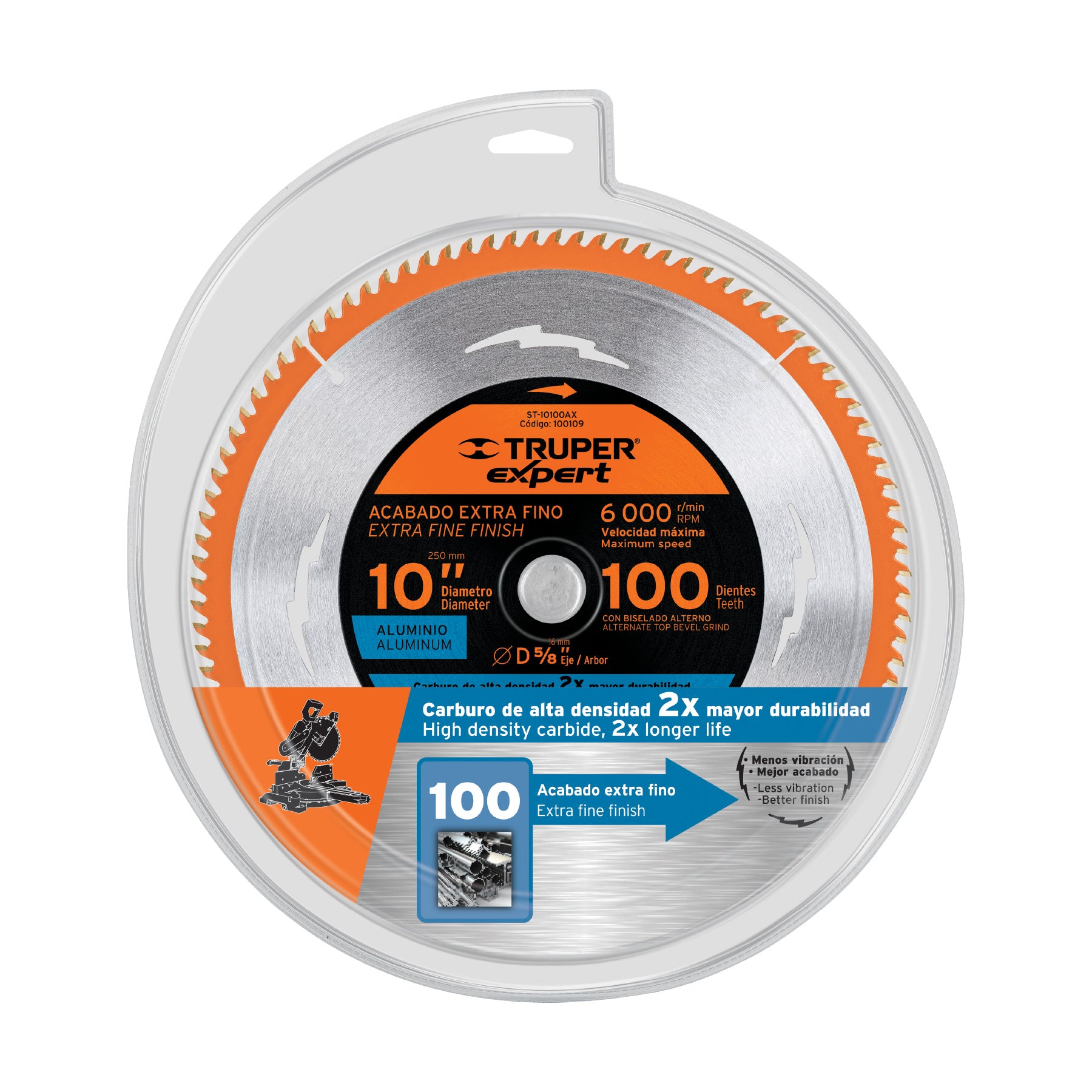 Disco sierra 10" p/aluminio, 100 dientes centro 5/8", EXPERT