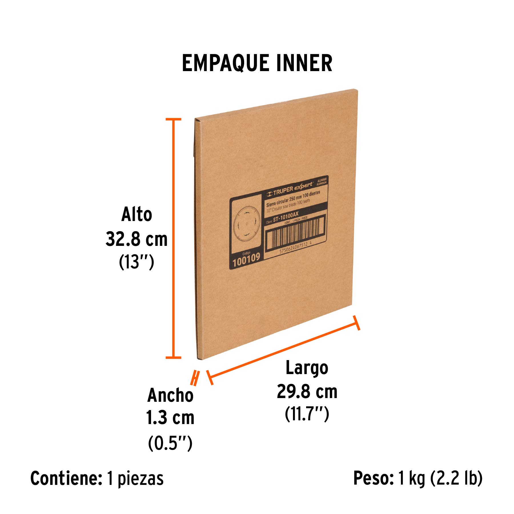 Disco sierra 10" p/aluminio, 100 dientes centro 5/8", EXPERT - Empaque