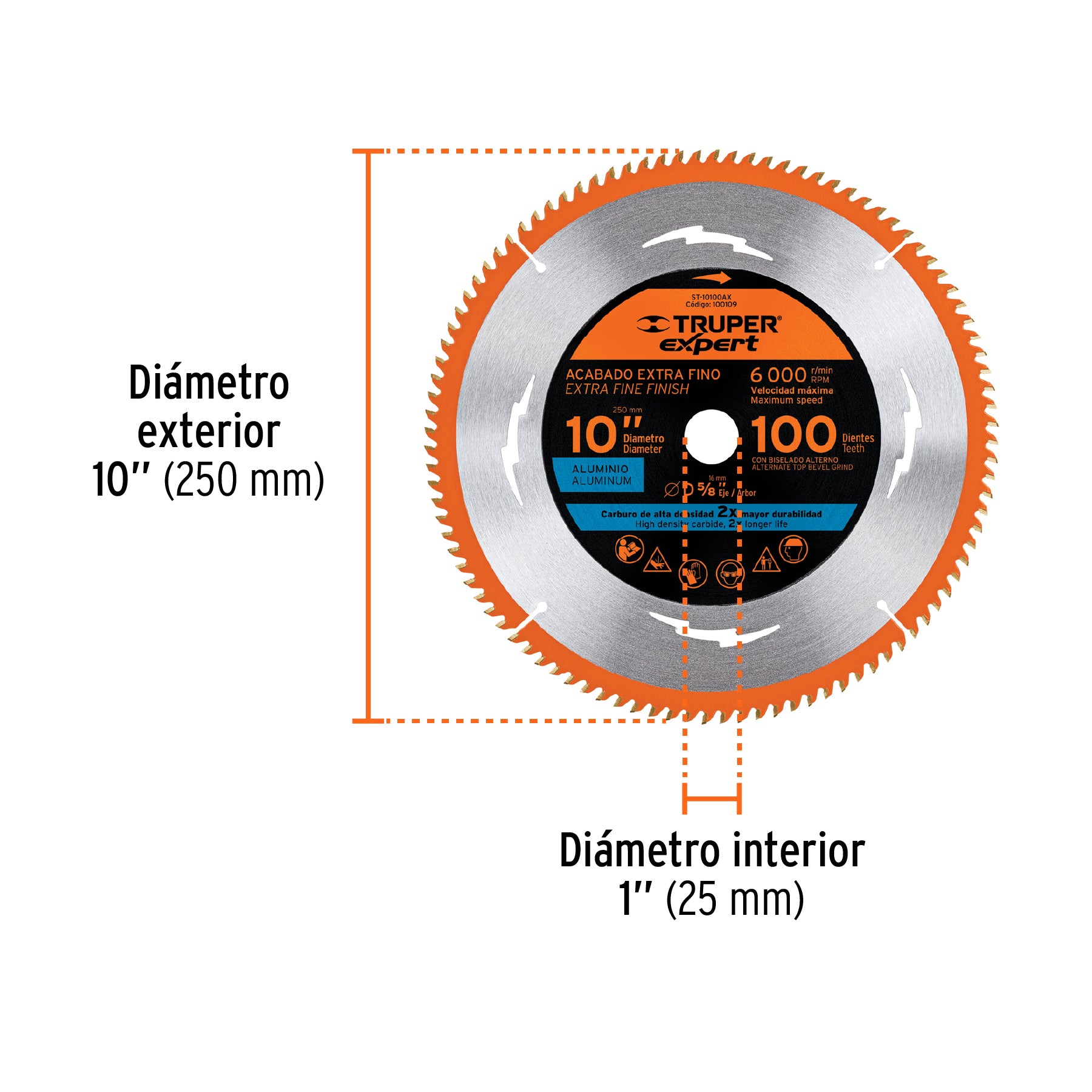 Disco sierra 10" p/aluminio, 100 dientes centro 5/8", EXPERT