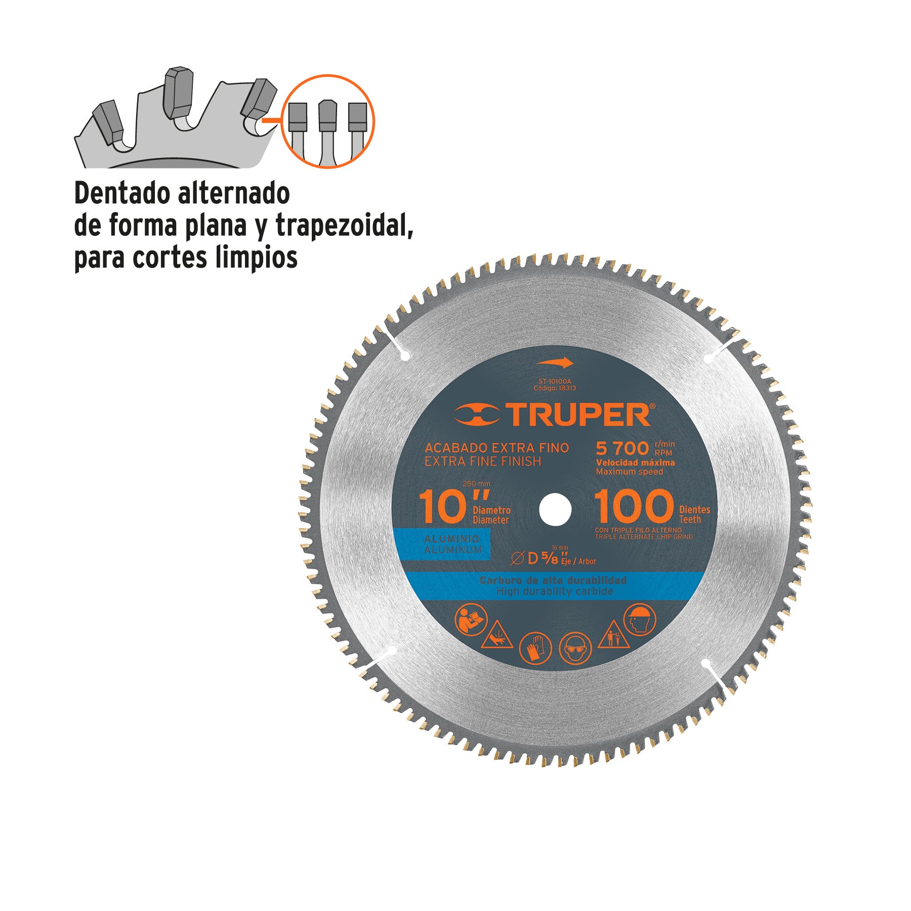 Disco sierra 10" para aluminio, 100 dientes centro 5/8"