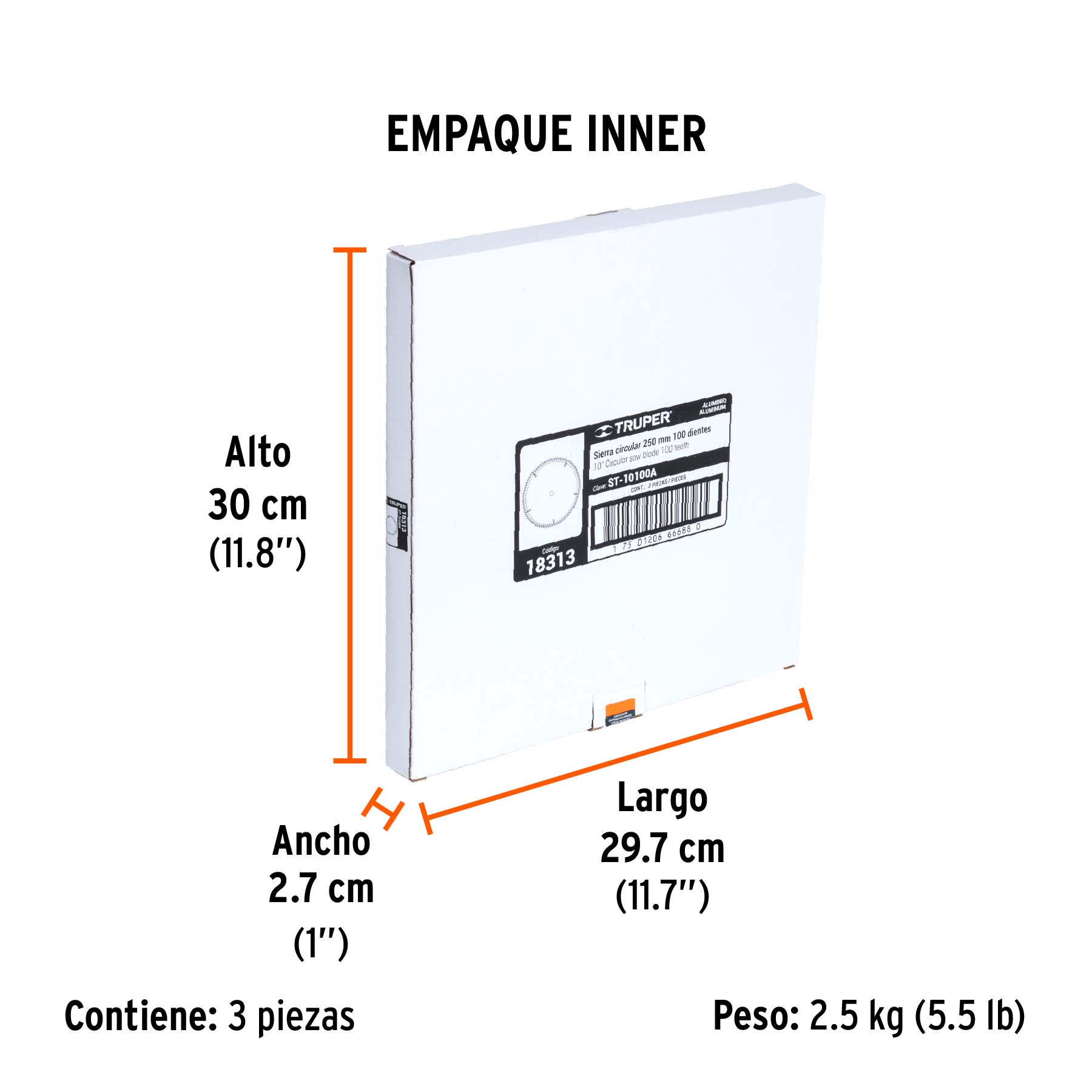 Disco sierra 10" para aluminio, 100 dientes centro 5/8" - Empaque