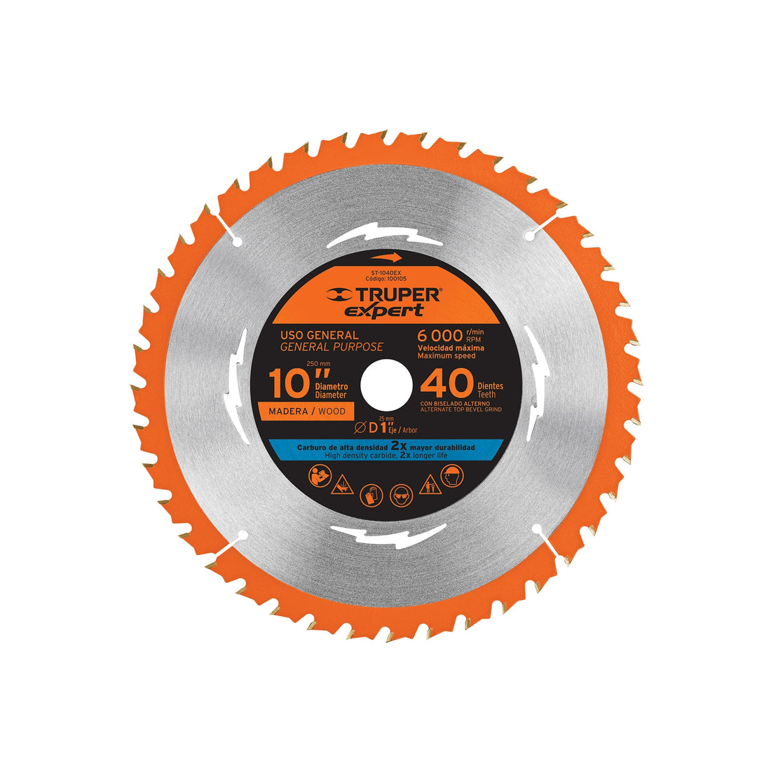 Disco sierra 10" para madera, 40 dientes centro 1", EXPERT