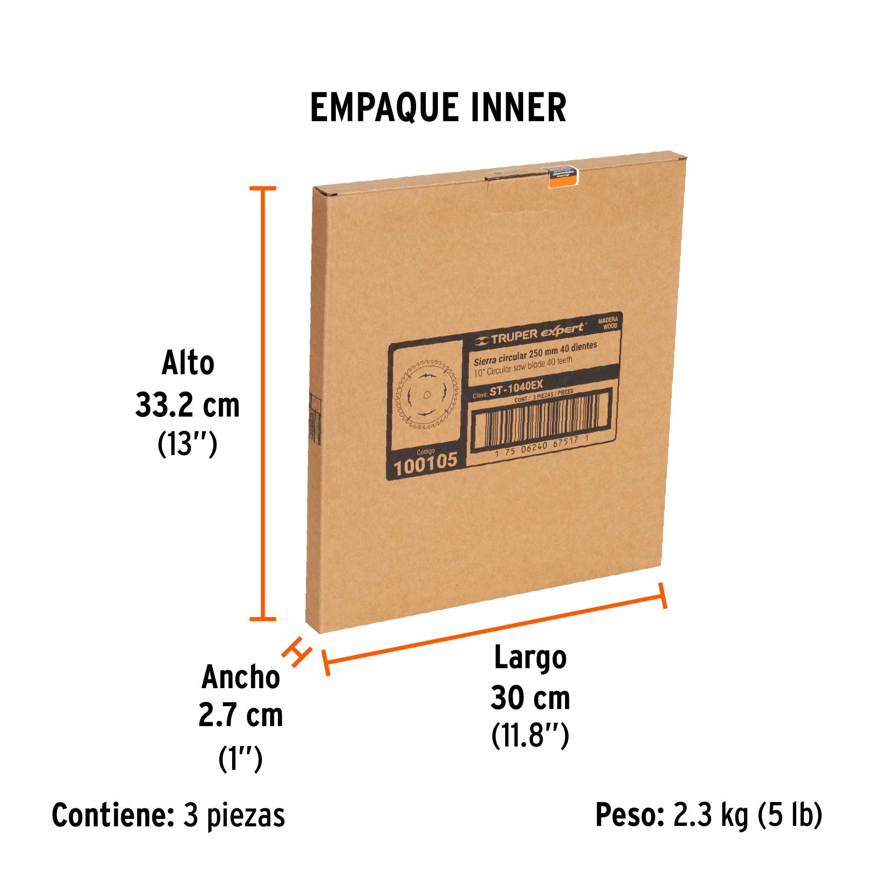 Disco sierra 10" para madera, 40 dientes centro 1", EXPERT - Empaque