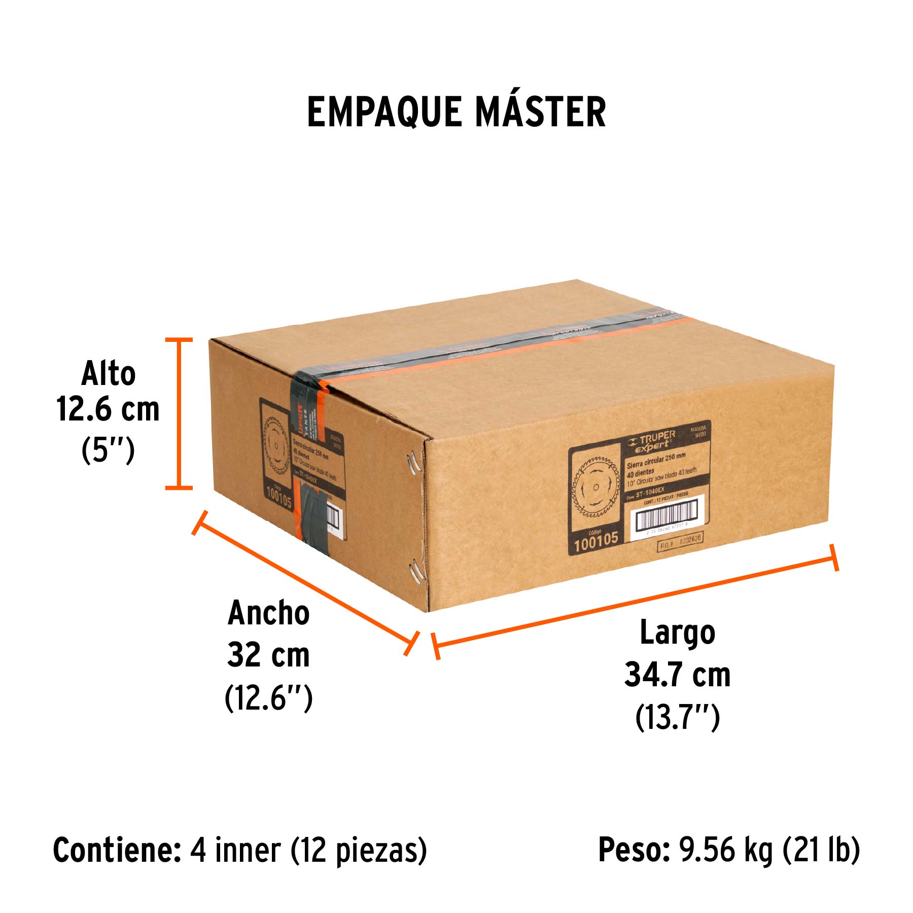 Disco sierra 10" para madera, 40 dientes centro 1", EXPERT - Empaque