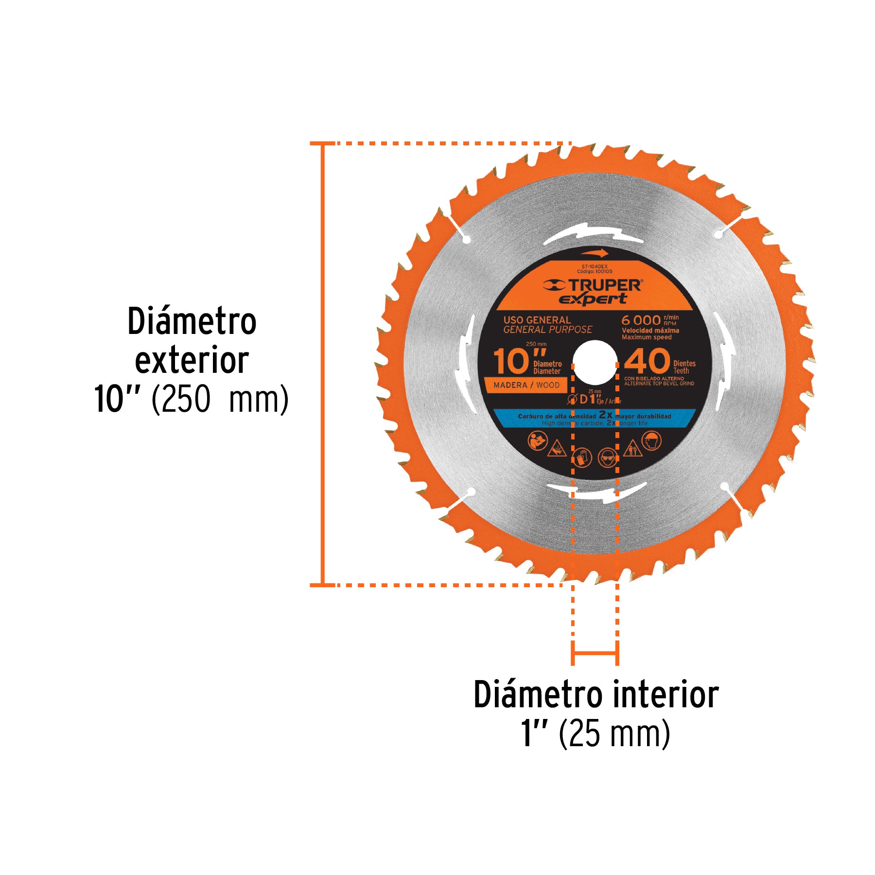 Disco sierra 10" para madera, 40 dientes centro 1", EXPERT