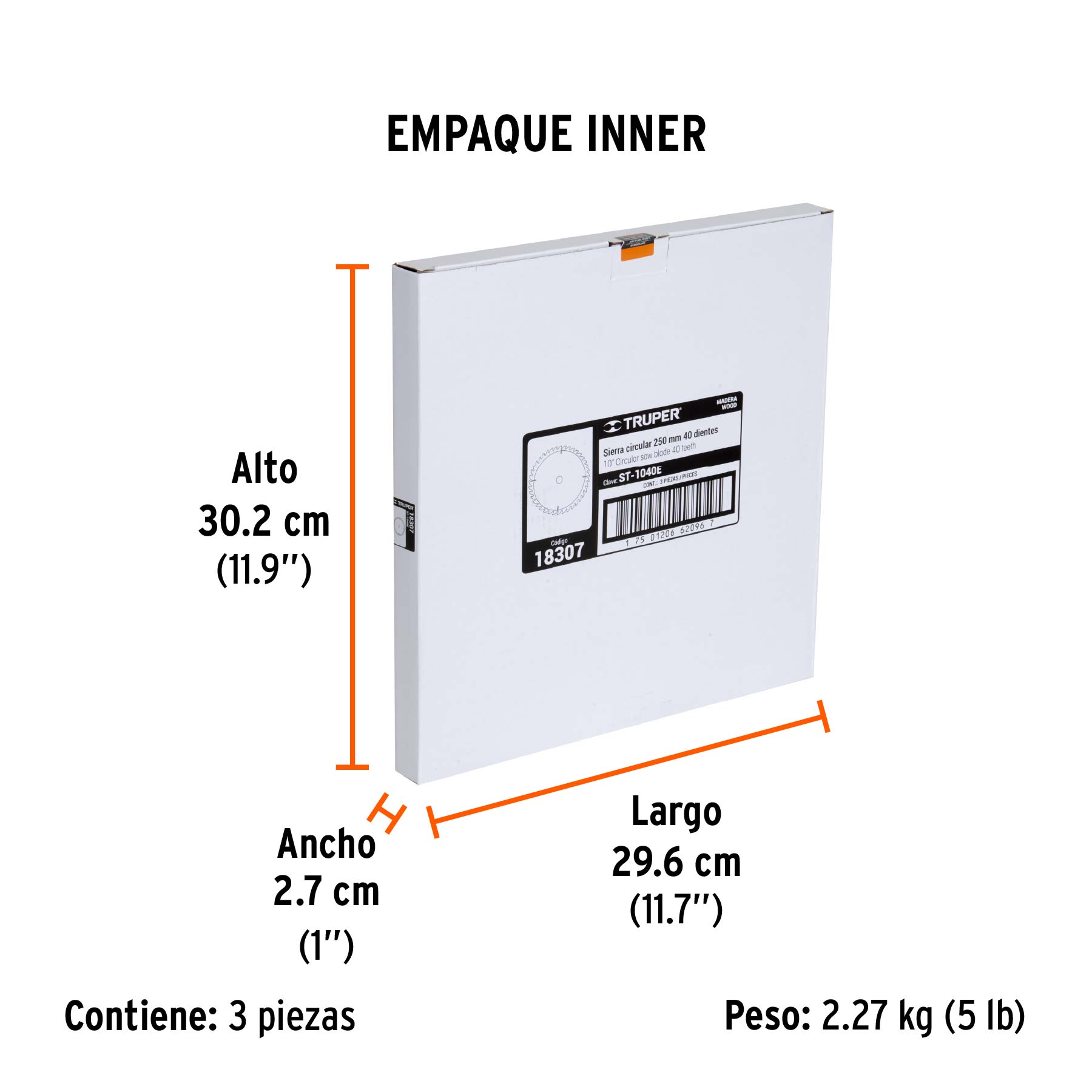 Disco sierra 10" para madera, 40 dientes centro 1", TRUPER - Empaque