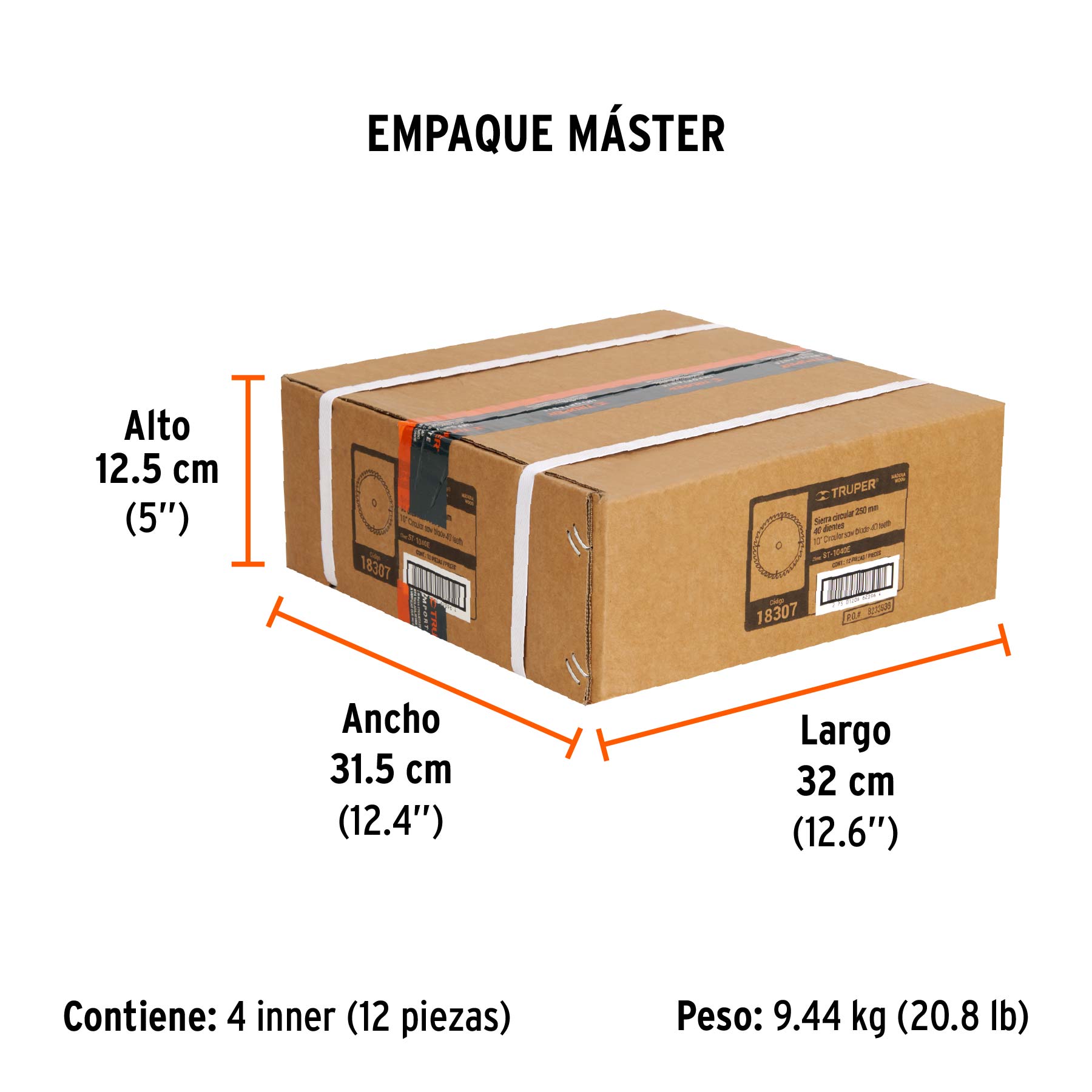 Disco sierra 10" para madera, 40 dientes centro 1", TRUPER - Empaque