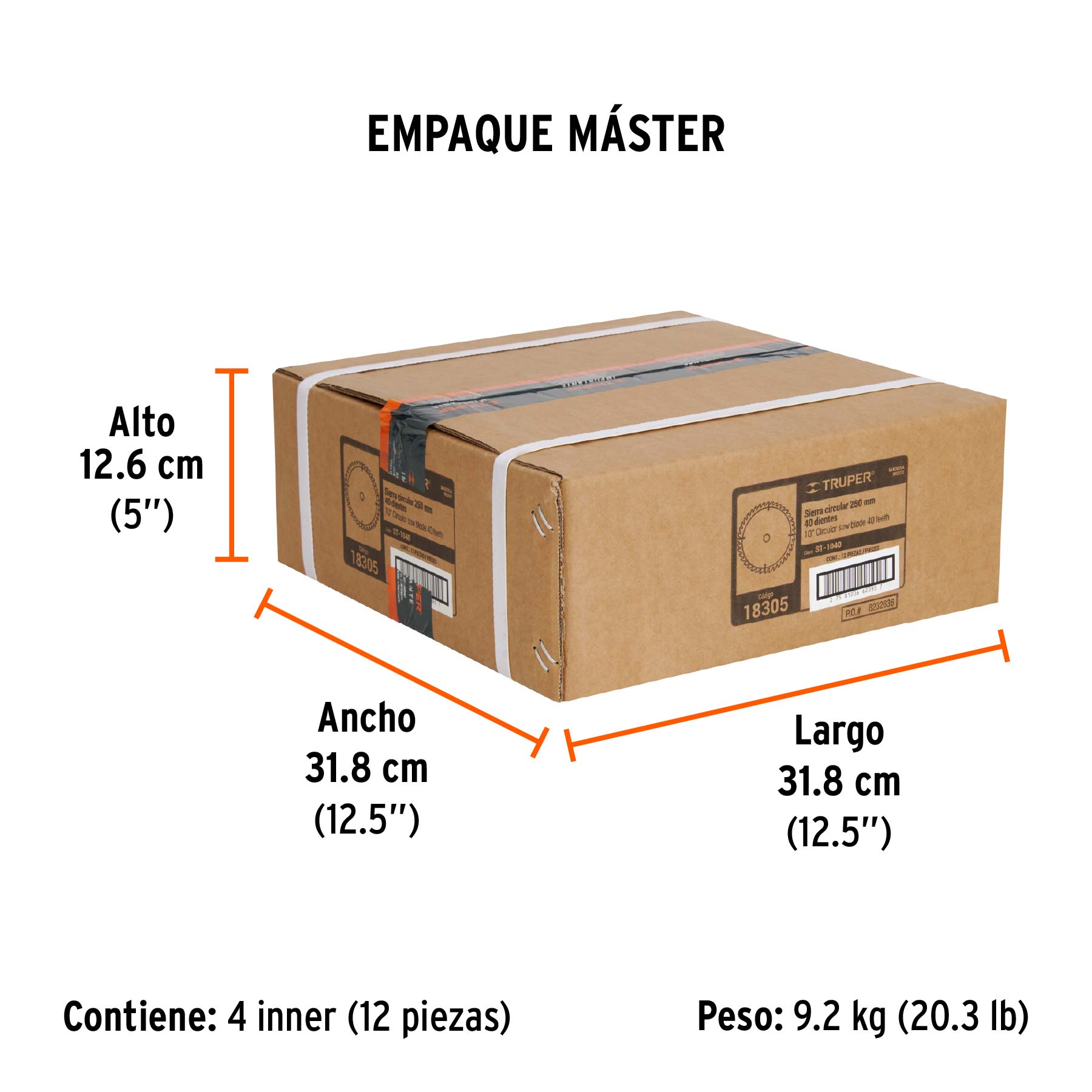 Disco sierra 10" para madera, 40 dientes centro 5/8", TRUPER - Empaque