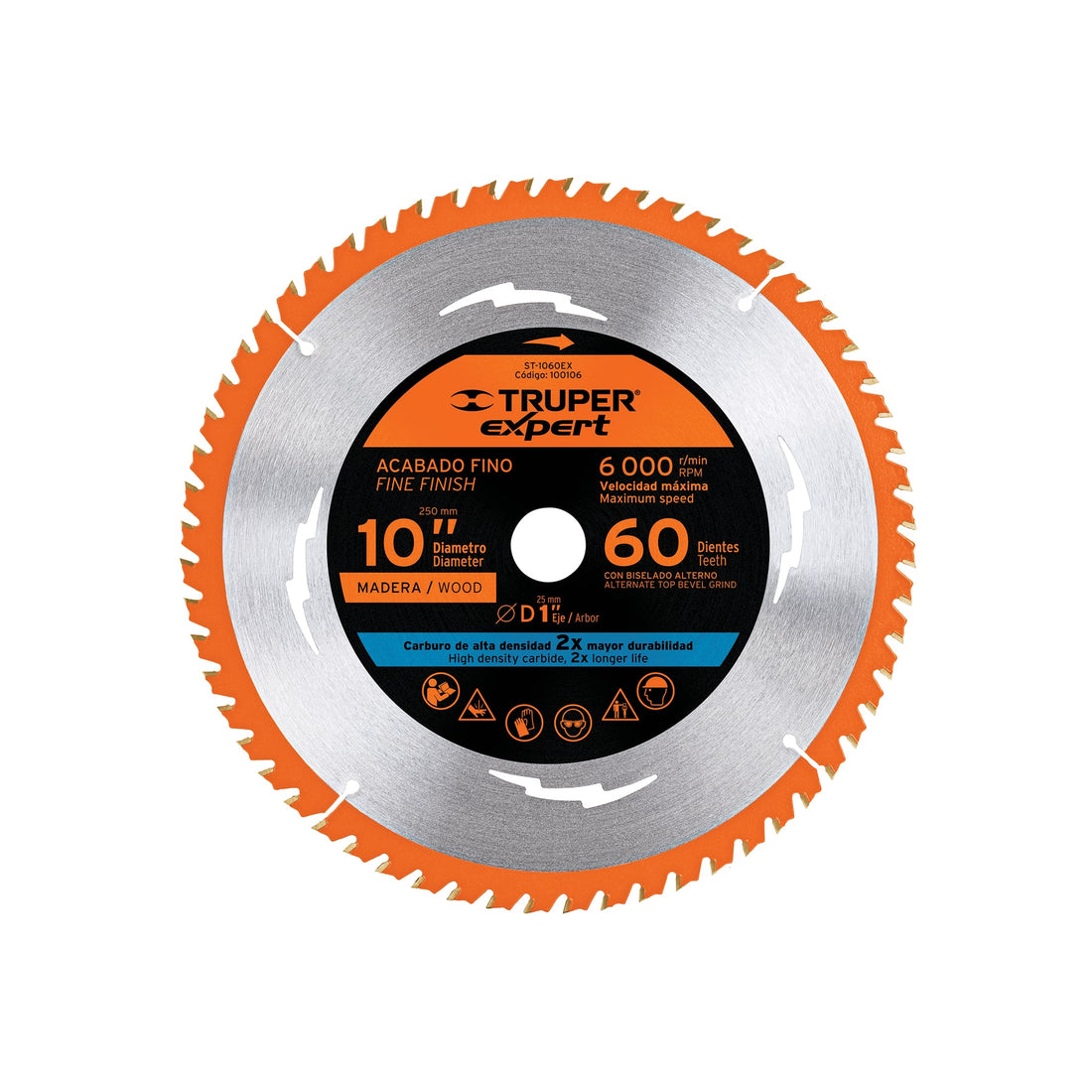 Disco sierra 10" para madera, 60 dientes centro 1", EXPERT