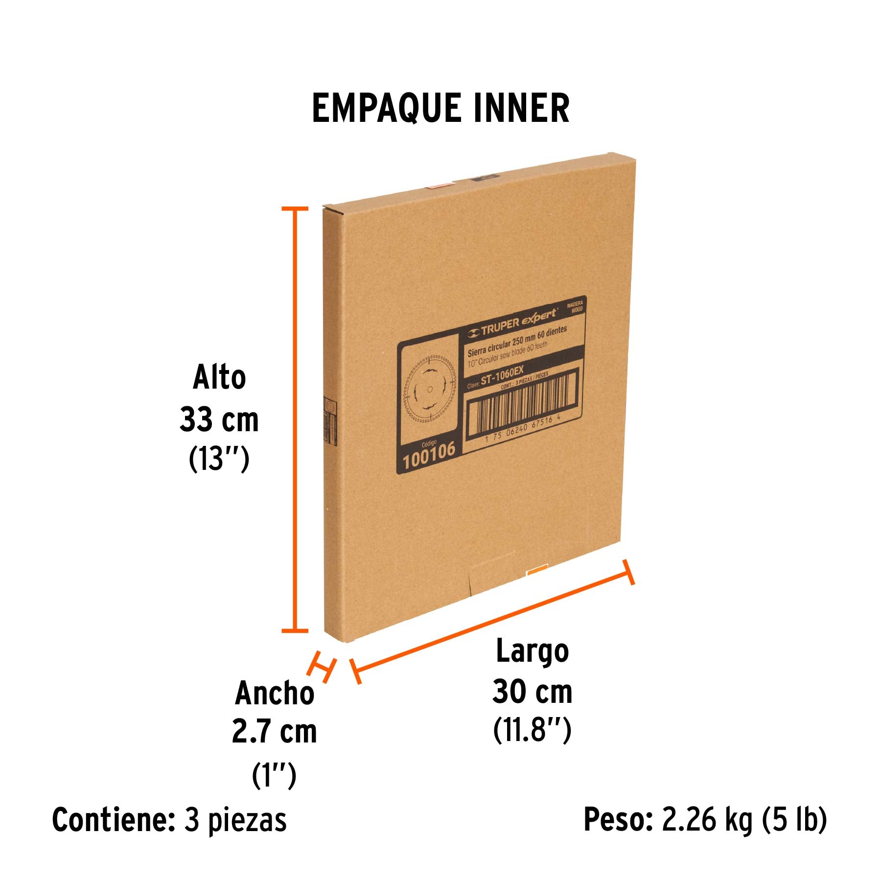 Disco sierra 10" para madera, 60 dientes centro 1", EXPERT - Empaque