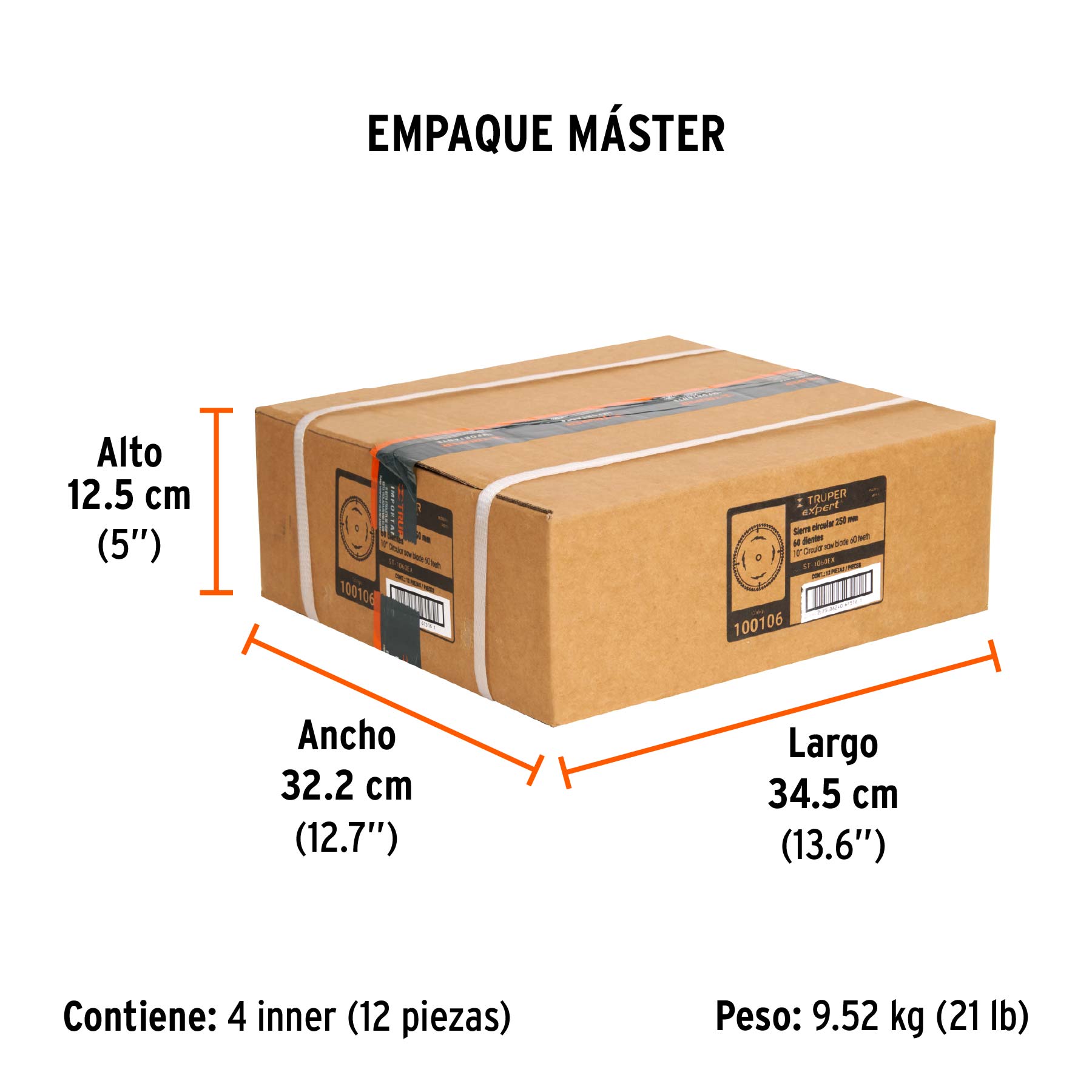 Disco sierra 10" para madera, 60 dientes centro 1", EXPERT - Empaque