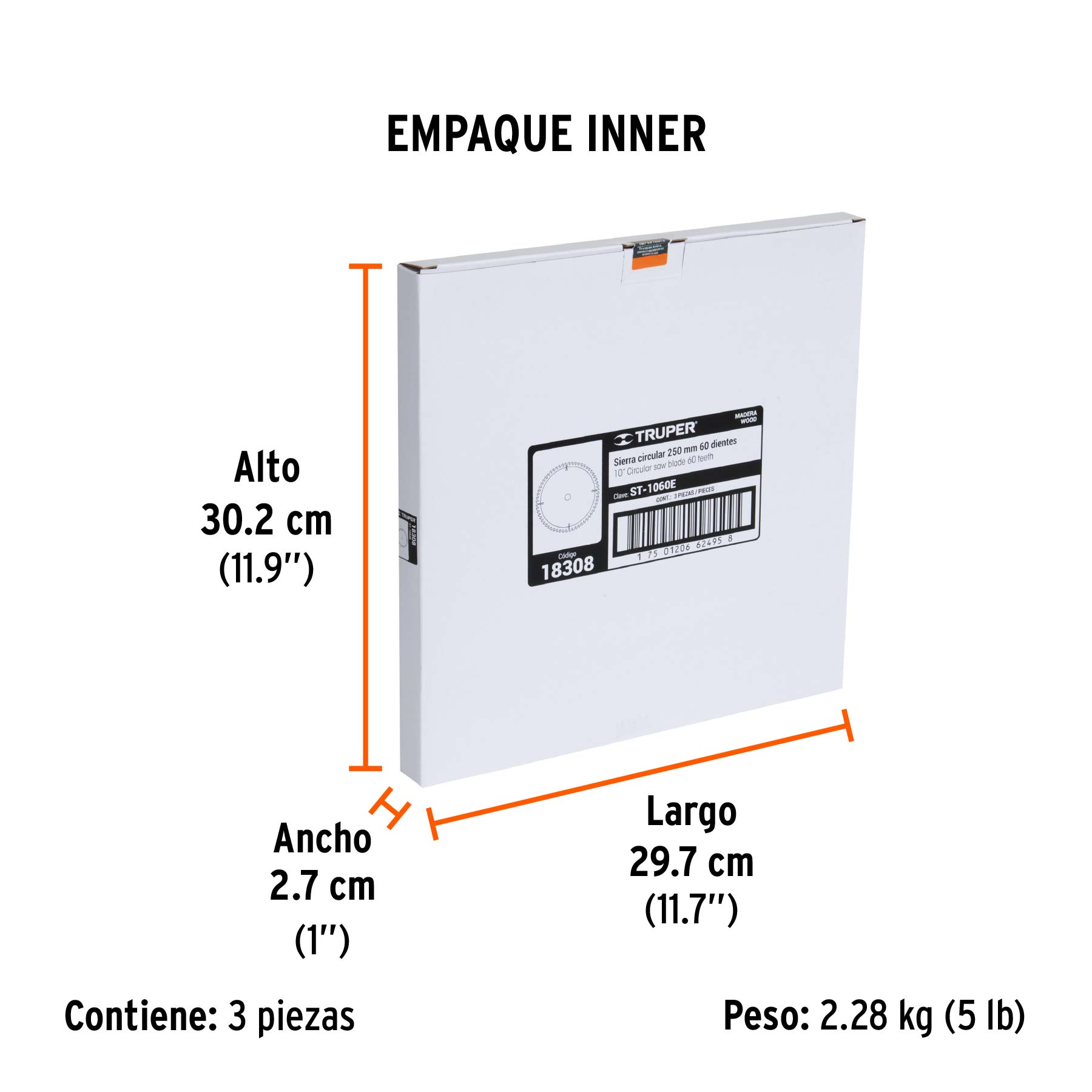 Disco sierra 10" para madera, 60 dientes centro 1", TRUPER - Empaque