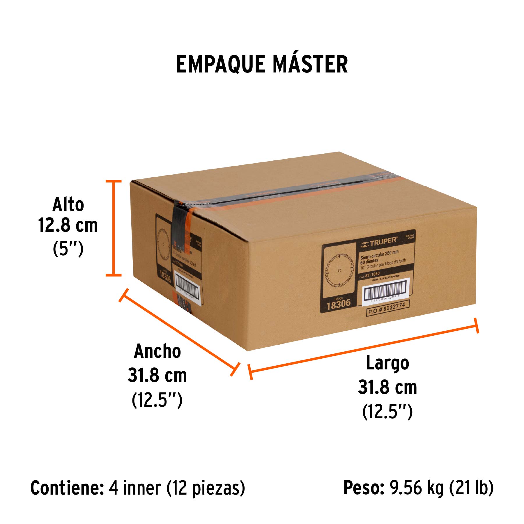 Disco sierra 10" para madera, 60 dientes centro 5/8", TRUPER - Empaque