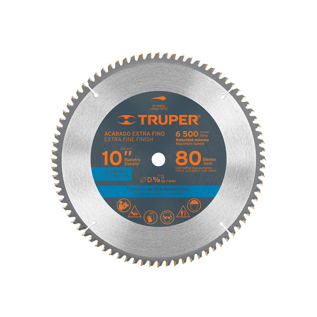 Disco sierra 10" para aluminio, 80 dientes centro 5/8"