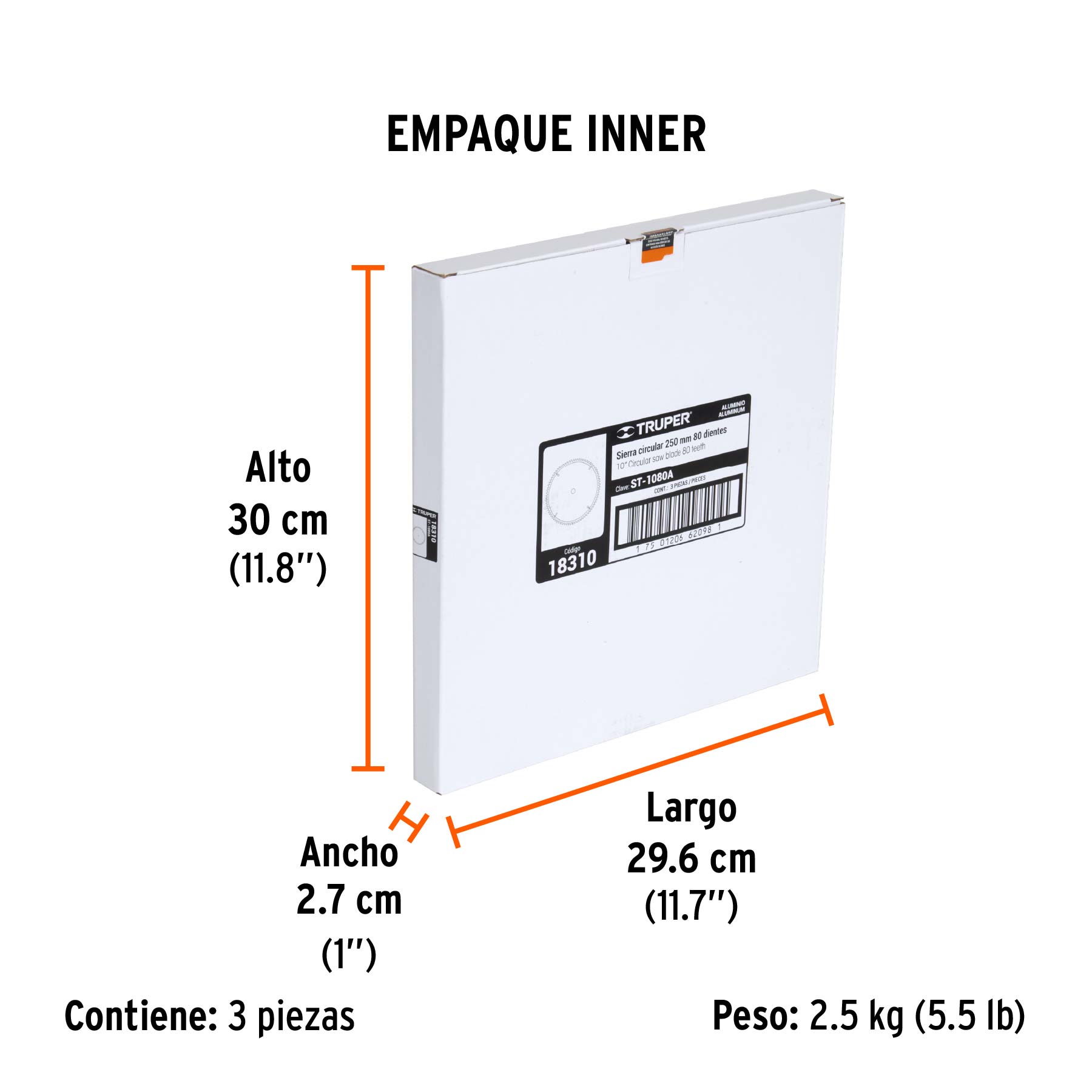 Disco sierra 10" para aluminio, 80 dientes centro 5/8" - Empaque