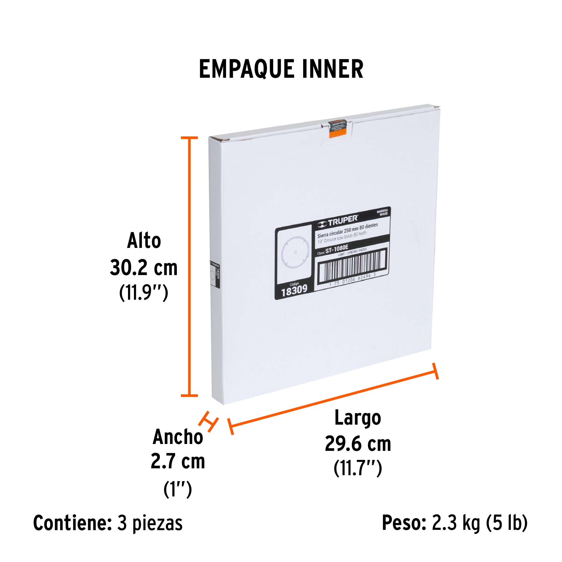 Disco sierra 10" para madera, 80 dientes centro 1", TRUPER - Empaque