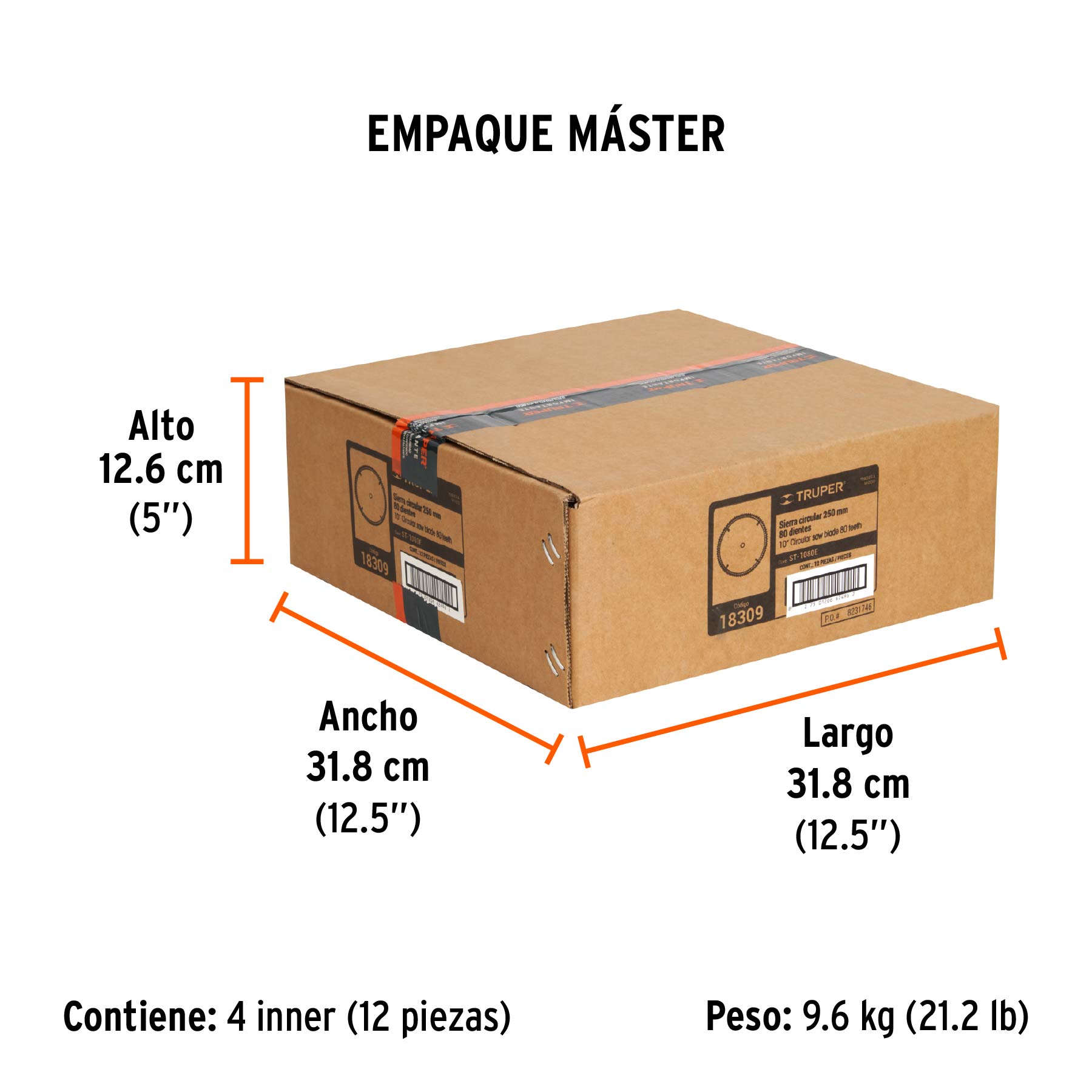 Disco sierra 10" para madera, 80 dientes centro 1", TRUPER - Empaque