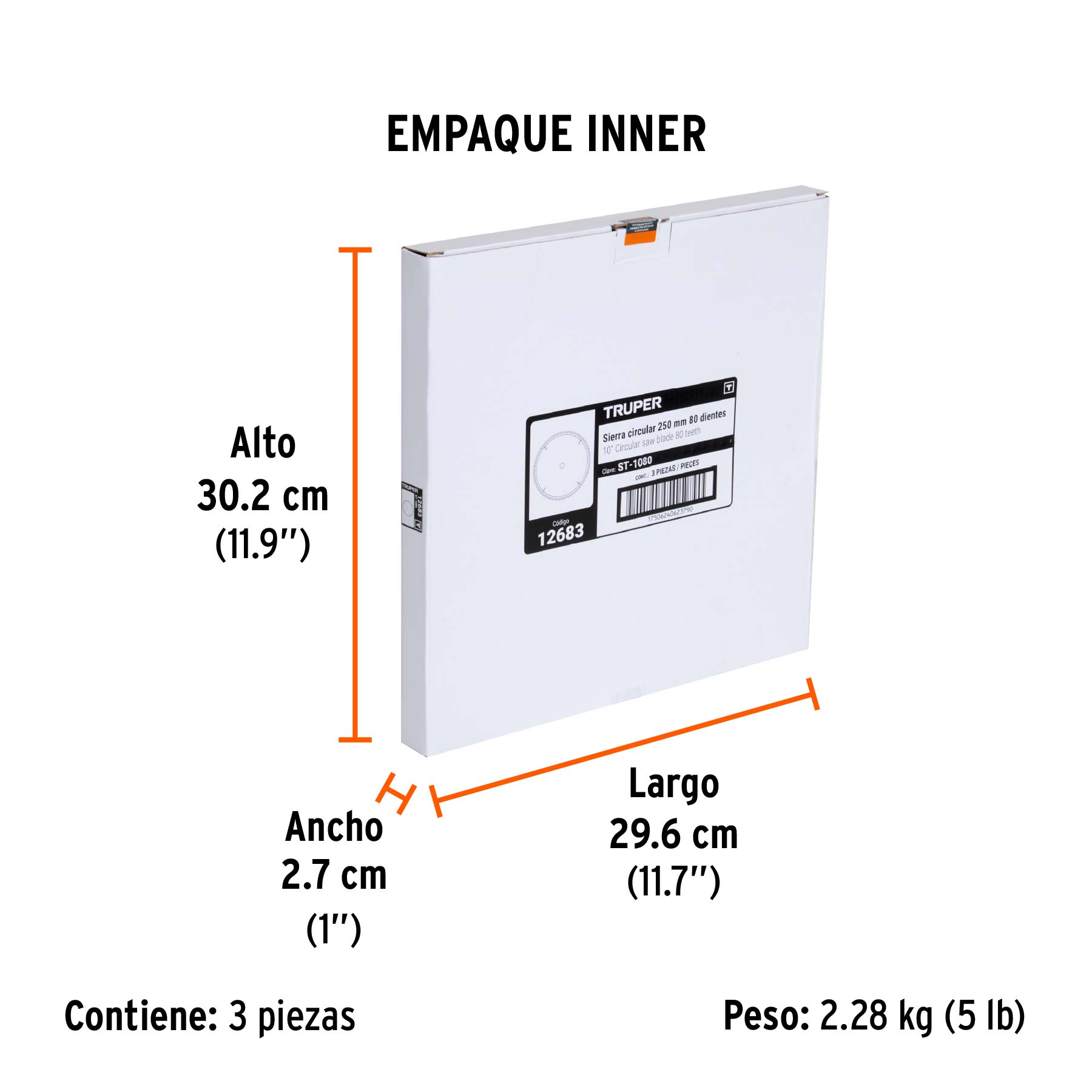 Disco sierra 10" para madera, 80 dientes centro 5/8", TRUPER - Empaque