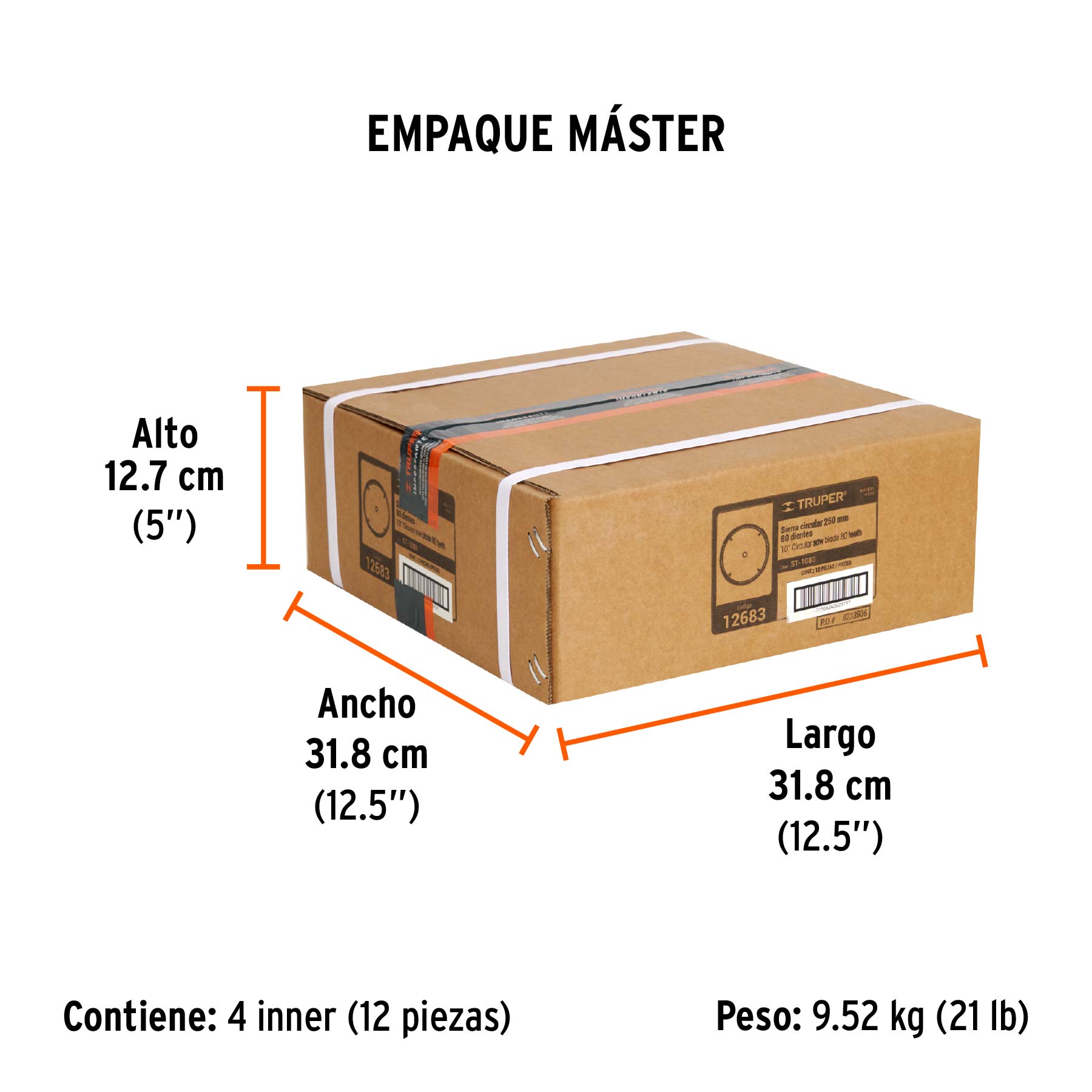 Disco sierra 10" para madera, 80 dientes centro 5/8", TRUPER - Empaque