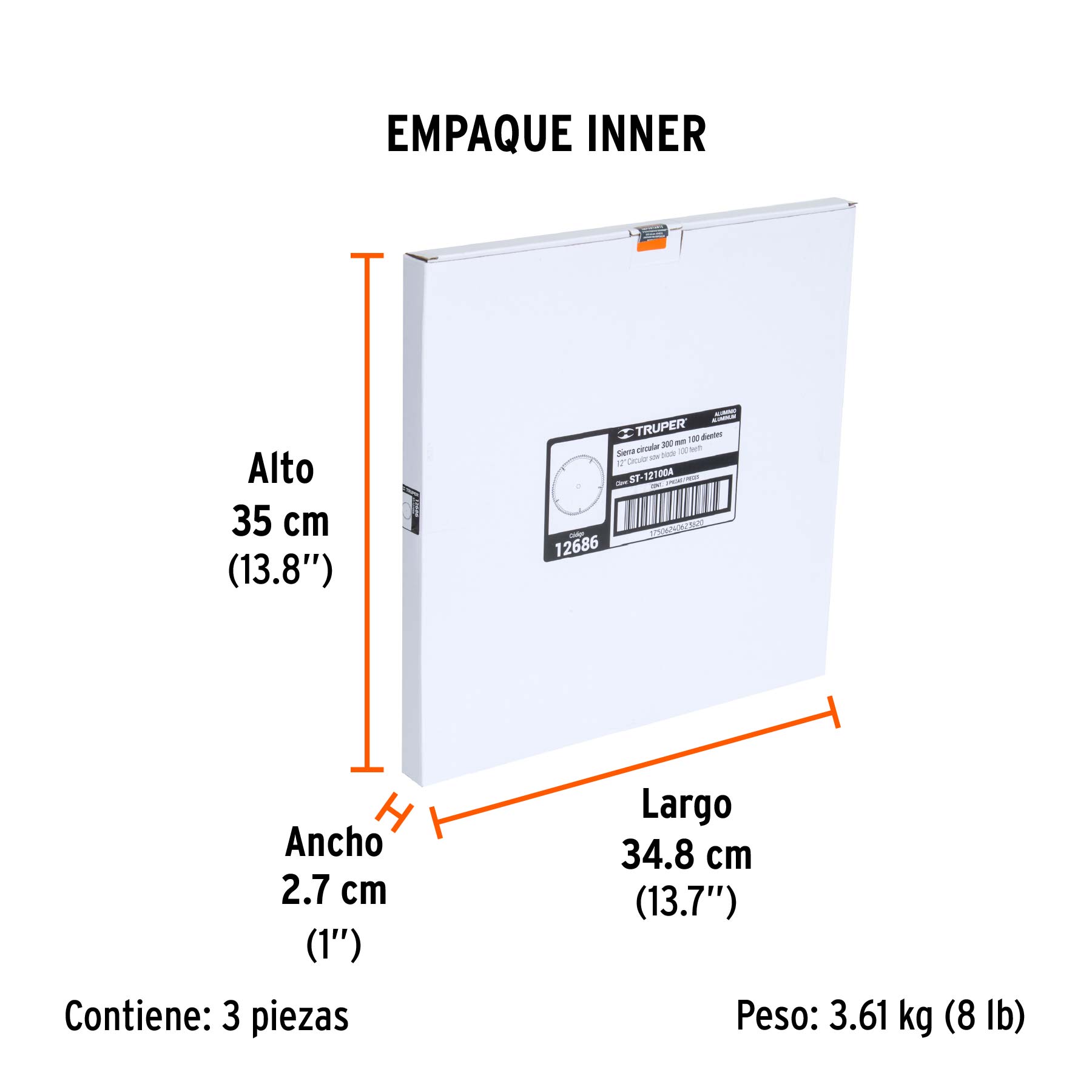 Disco sierra 12" para aluminio, 100 dientes centro 1" - Empaque