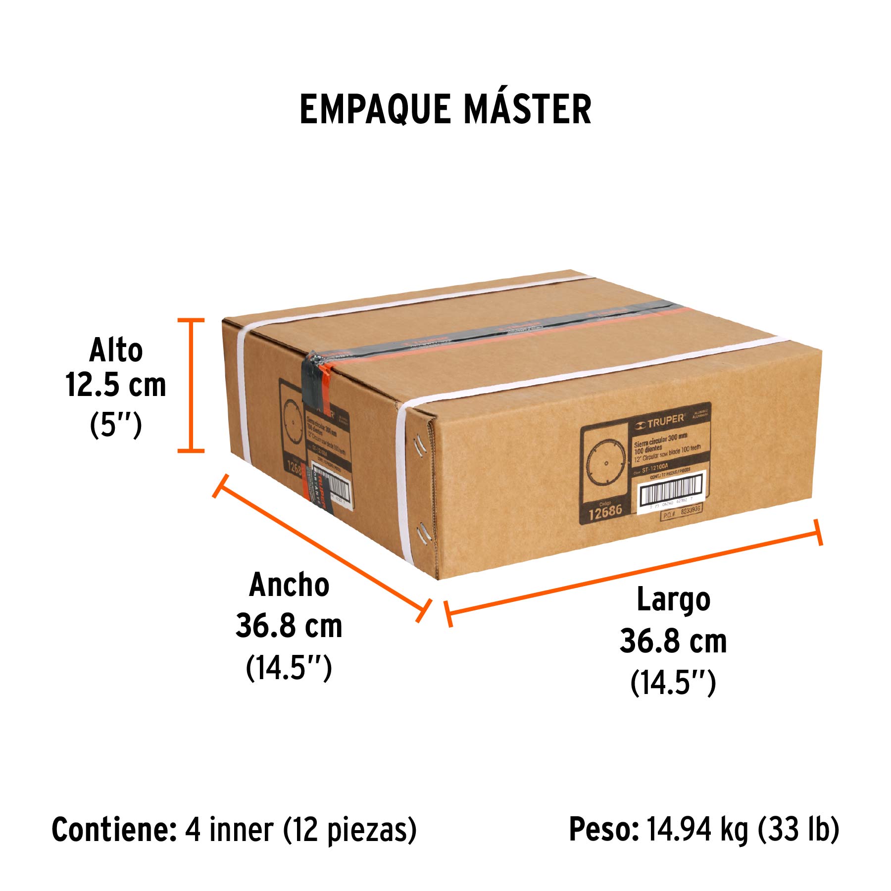 Disco sierra 12" para aluminio, 100 dientes centro 1" - Empaque