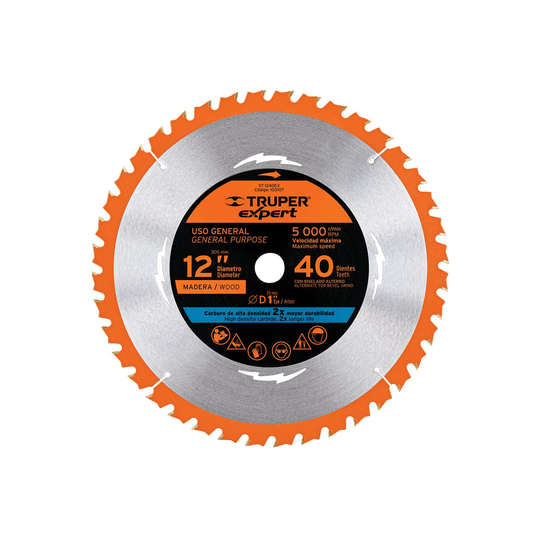 Disco sierra 12" para madera, 40 dientes centro 1", EXPERT