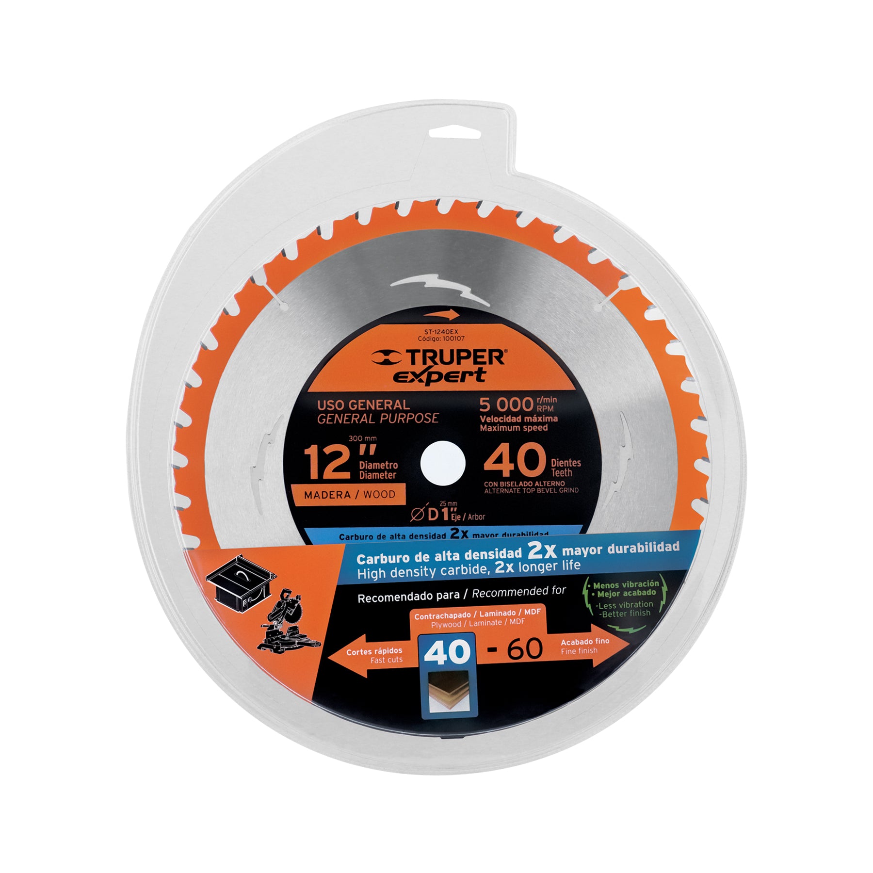 Disco sierra 12" para madera, 40 dientes centro 1", EXPERT