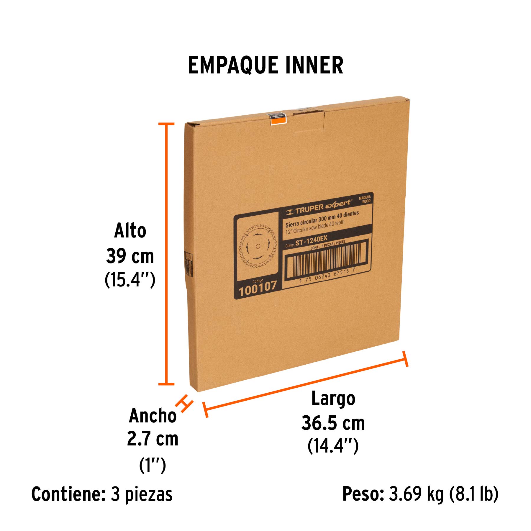 Disco sierra 12" para madera, 40 dientes centro 1", EXPERT - Empaque