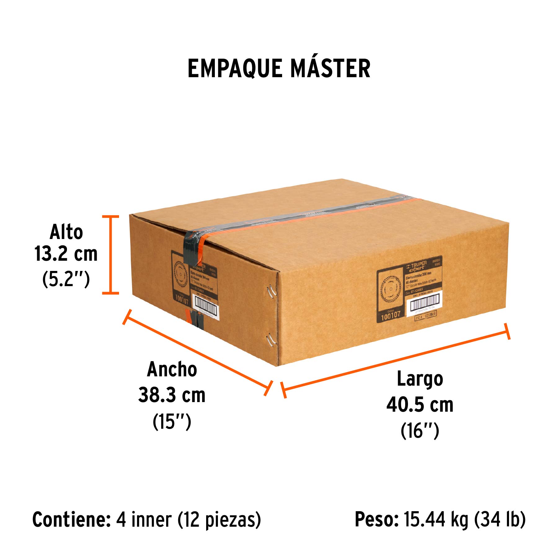 Disco sierra 12" para madera, 40 dientes centro 1", EXPERT - Empaque